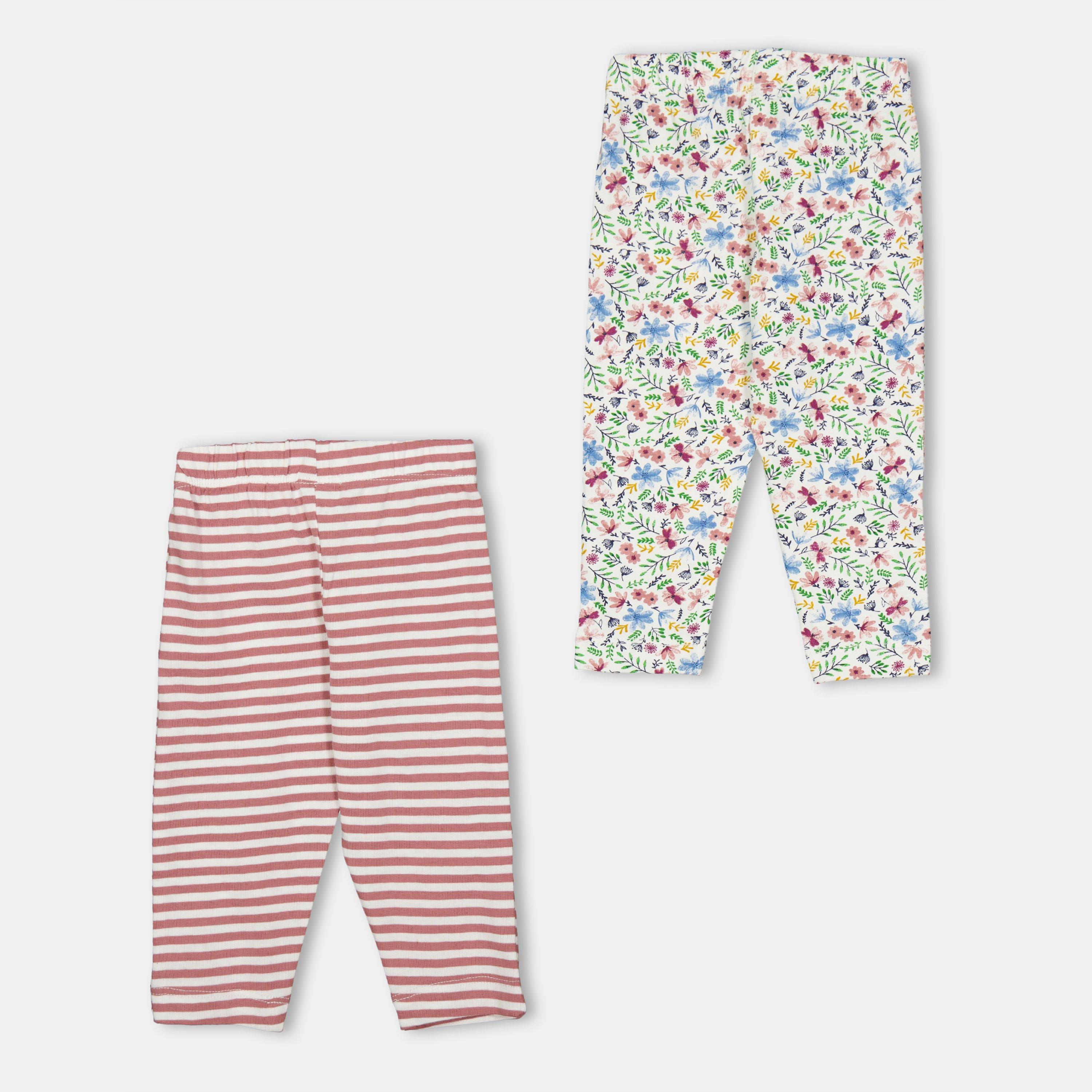 Multi - Lilly and Sid - & Sid Multicoloured Stripe And Floral Print Leggings - 2 Pack - 2