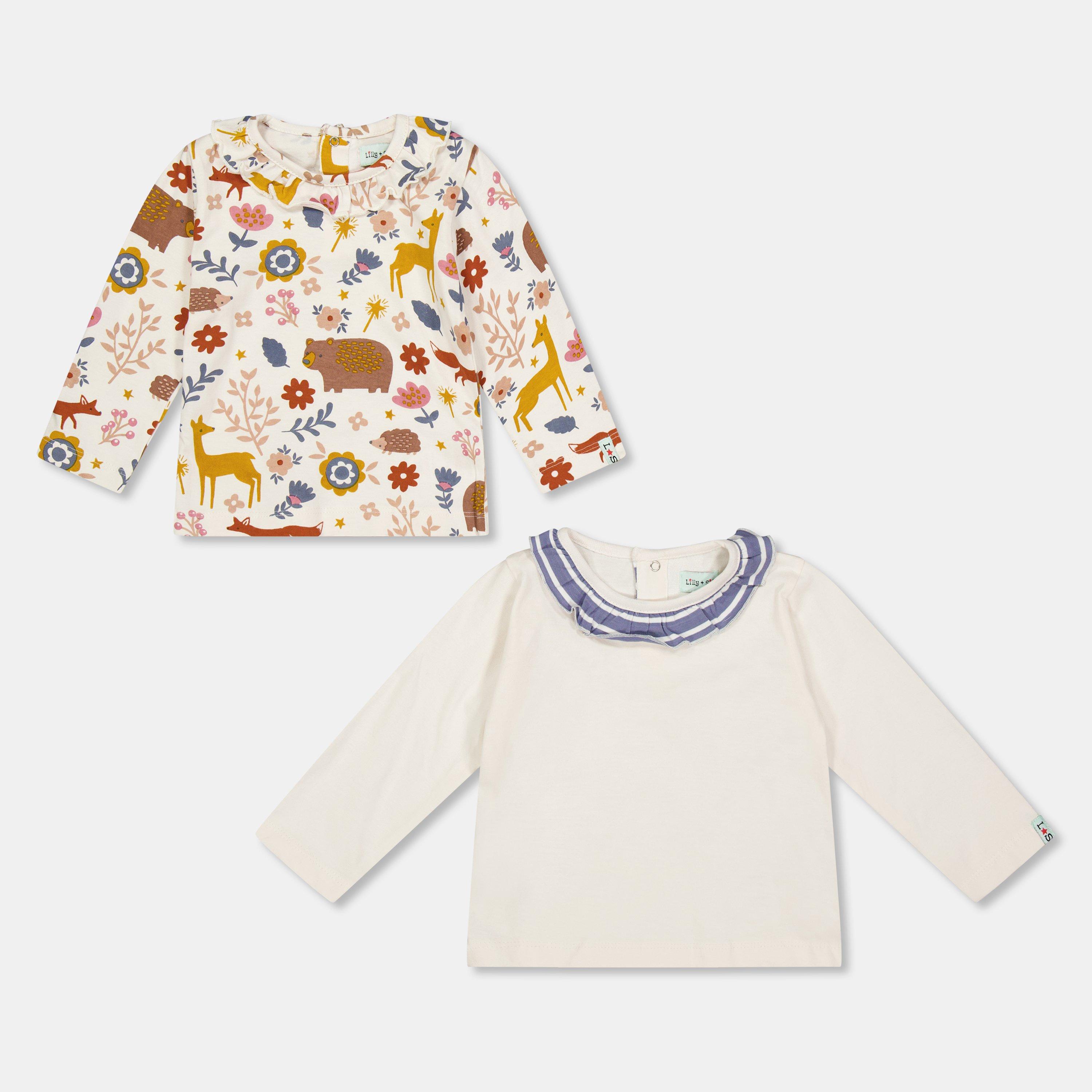 Ecru - Lilly and Sid - Lilly & Sid Multicoloured Animal Forest Print And Plain Top - 2 Pack - 1