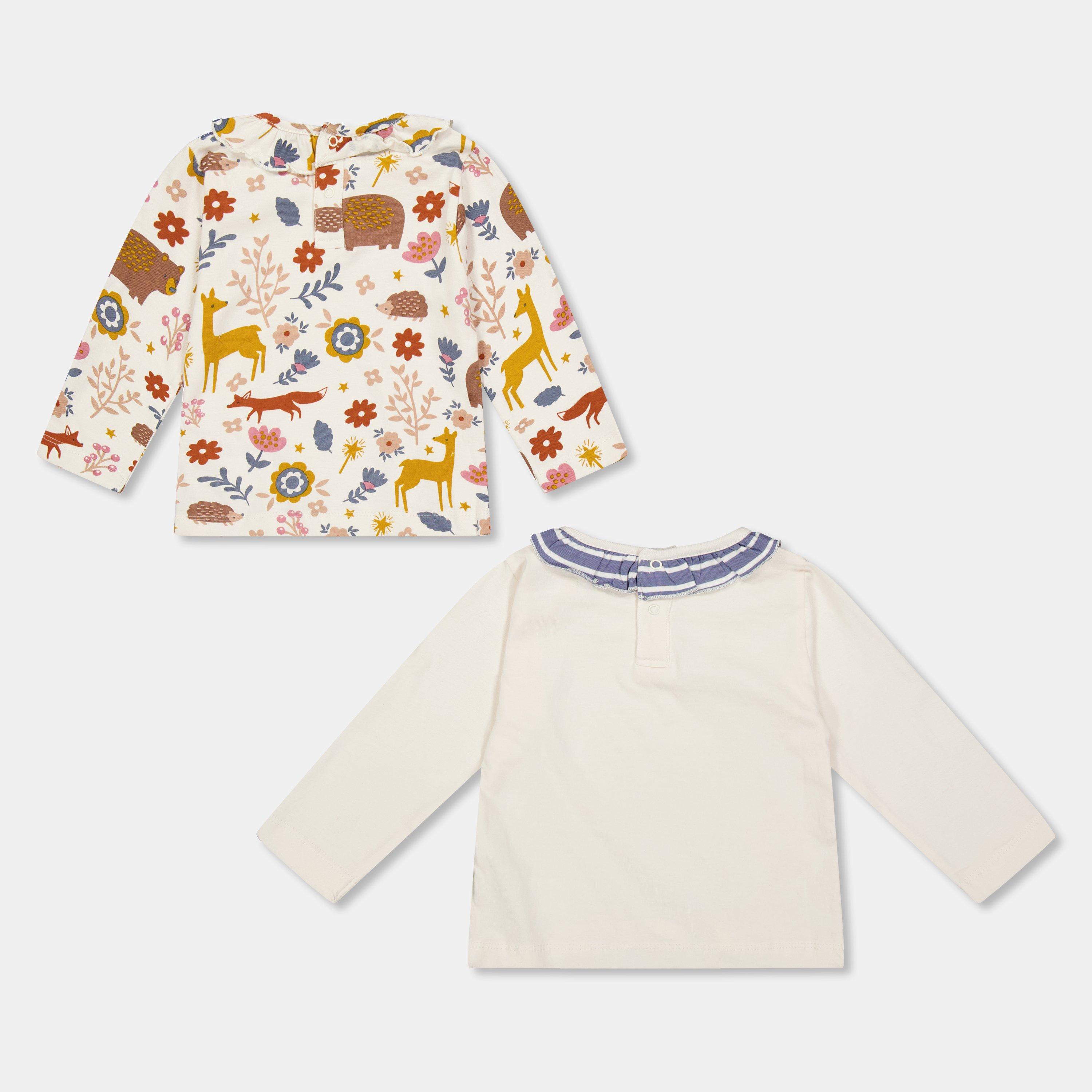 Ecru - Lilly and Sid - & Sid Multicoloured Animal Forest Print And Plain Top - 2 Pack - 2