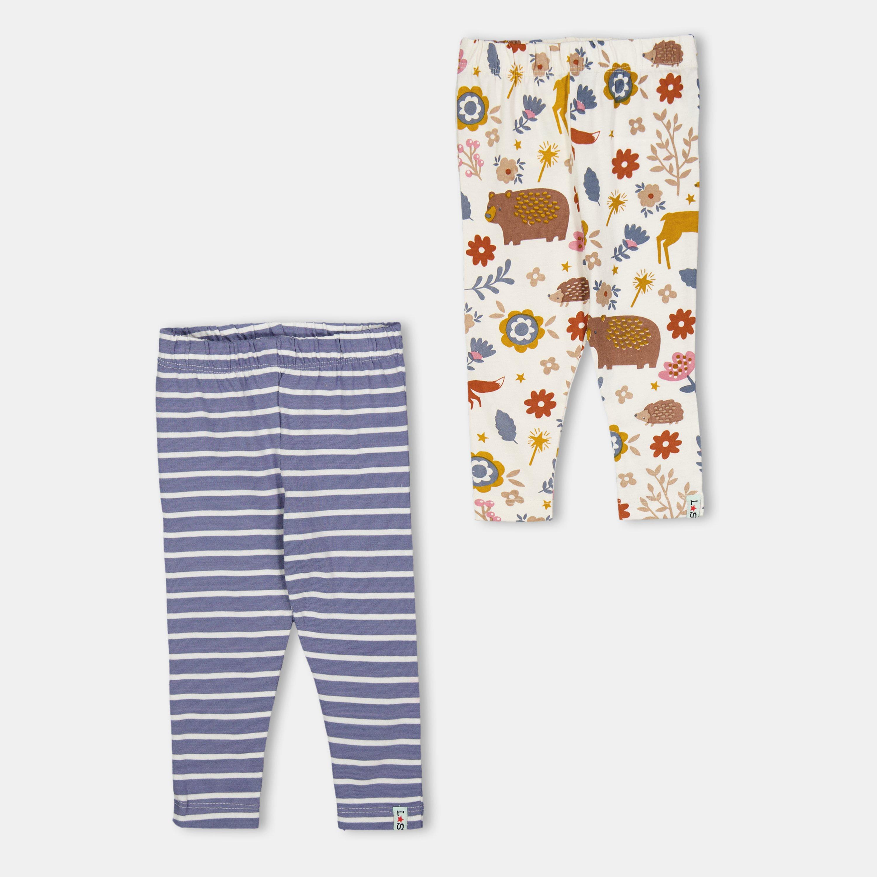 Blue - Lilly and Sid - Lilly & Sid Multicoloured Animal Forest And Stripe Print Leggings - 2 Pack - 1