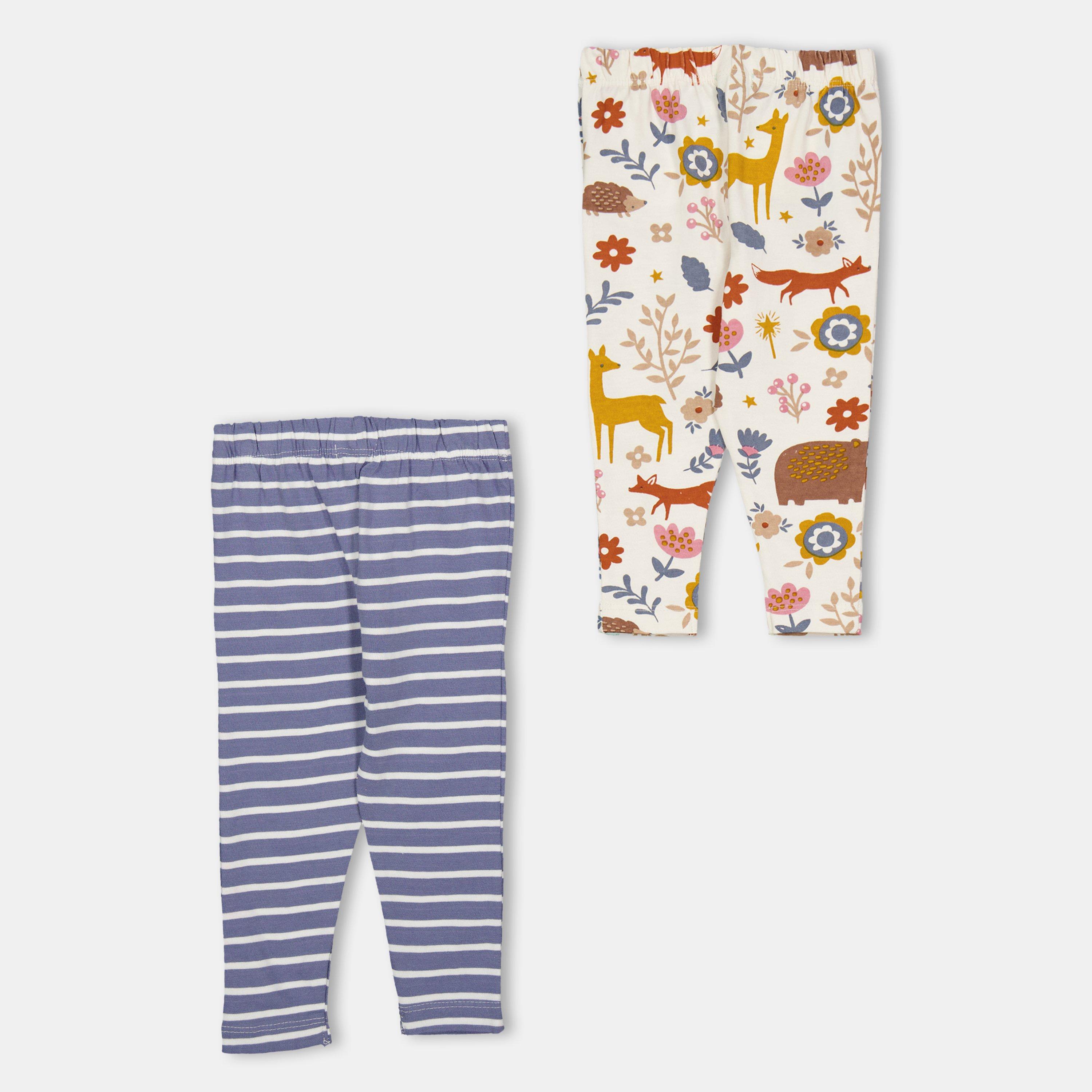 Blue - Lilly and Sid - & Sid Multicoloured Animal Forest And Stripe Print Leggings - 2 Pack - 2