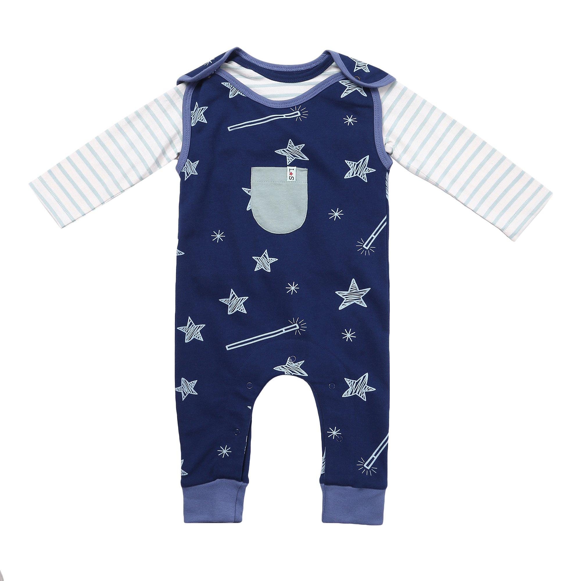 Navy - Lilly and Sid - Stars Top and Trouser Pyjama Set - 1