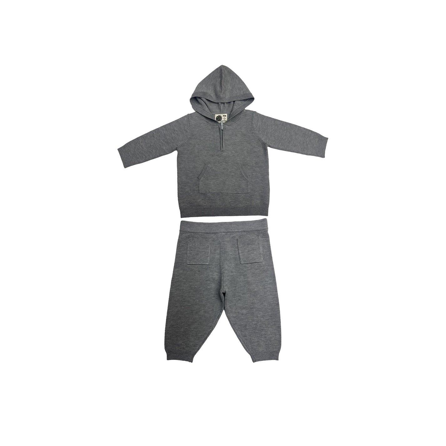 Grey Marl - Pretty Green - Kids Hooded Long Sleeve Slim Fit Top and Trouser Pyjama Set - 3