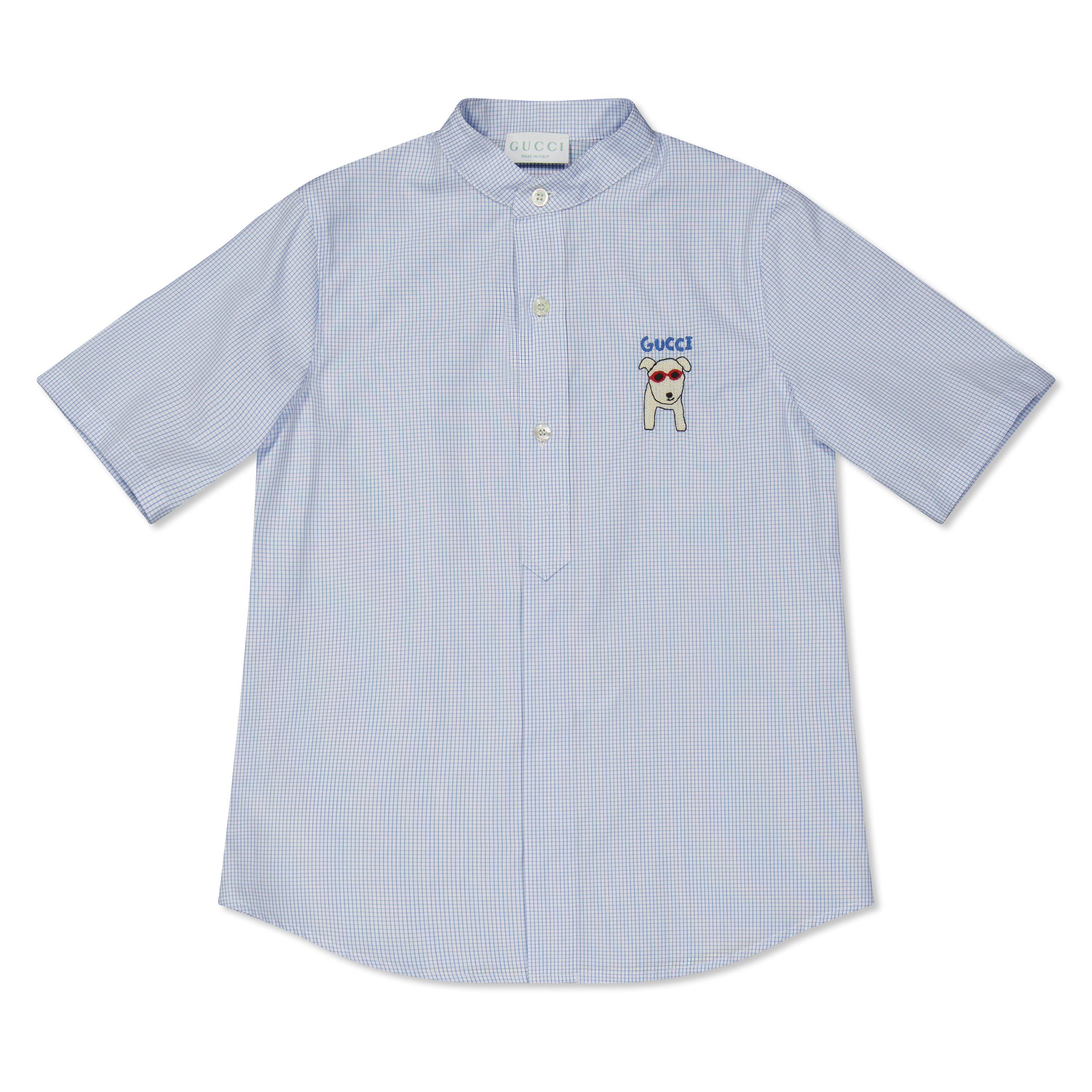 Wht Azure 9025 - Gucci - Kids' Embroidered Short Sleeve Oxford Shirt - 1