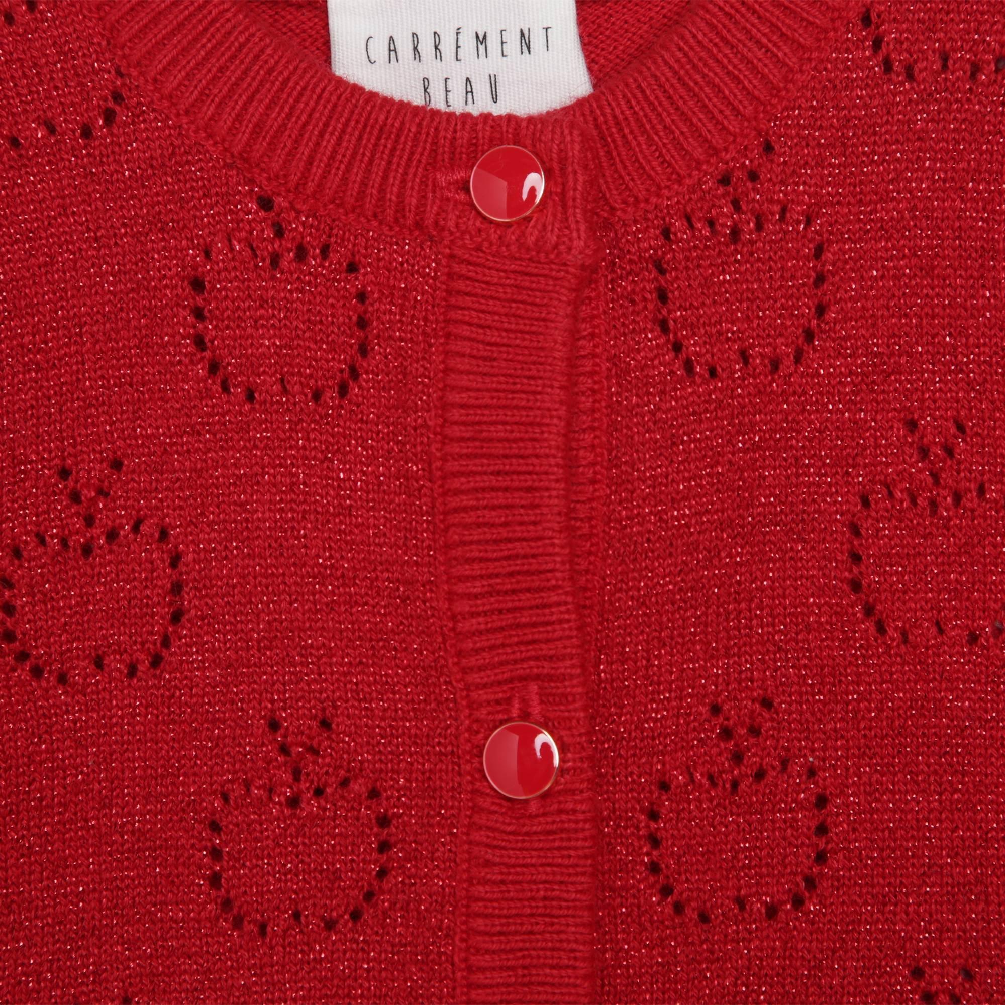 Dark Red - Carrement Beau - Kids' Knitted Cardigan - 2