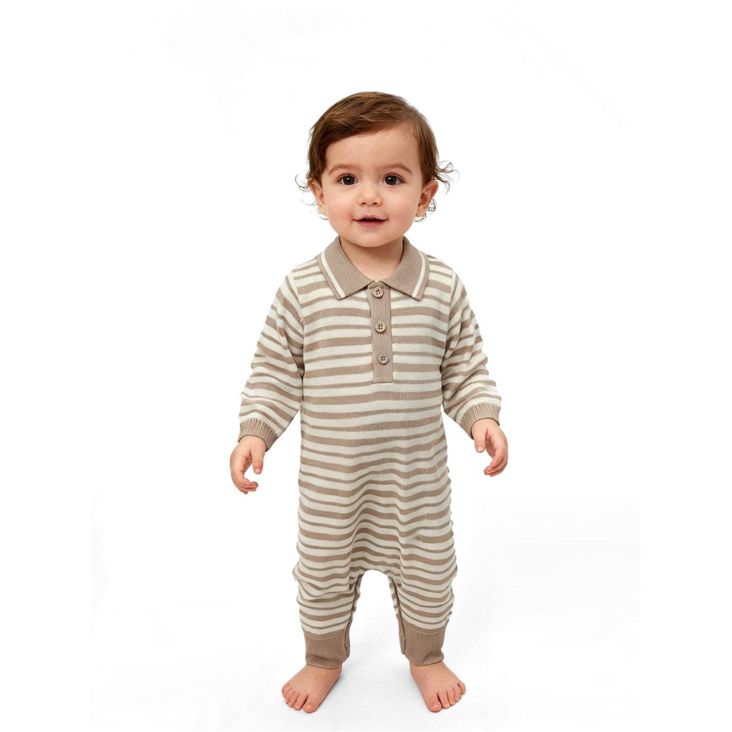Humus - Pretty Green - Kids Striped Cotton Long Sleeve Romper - 1