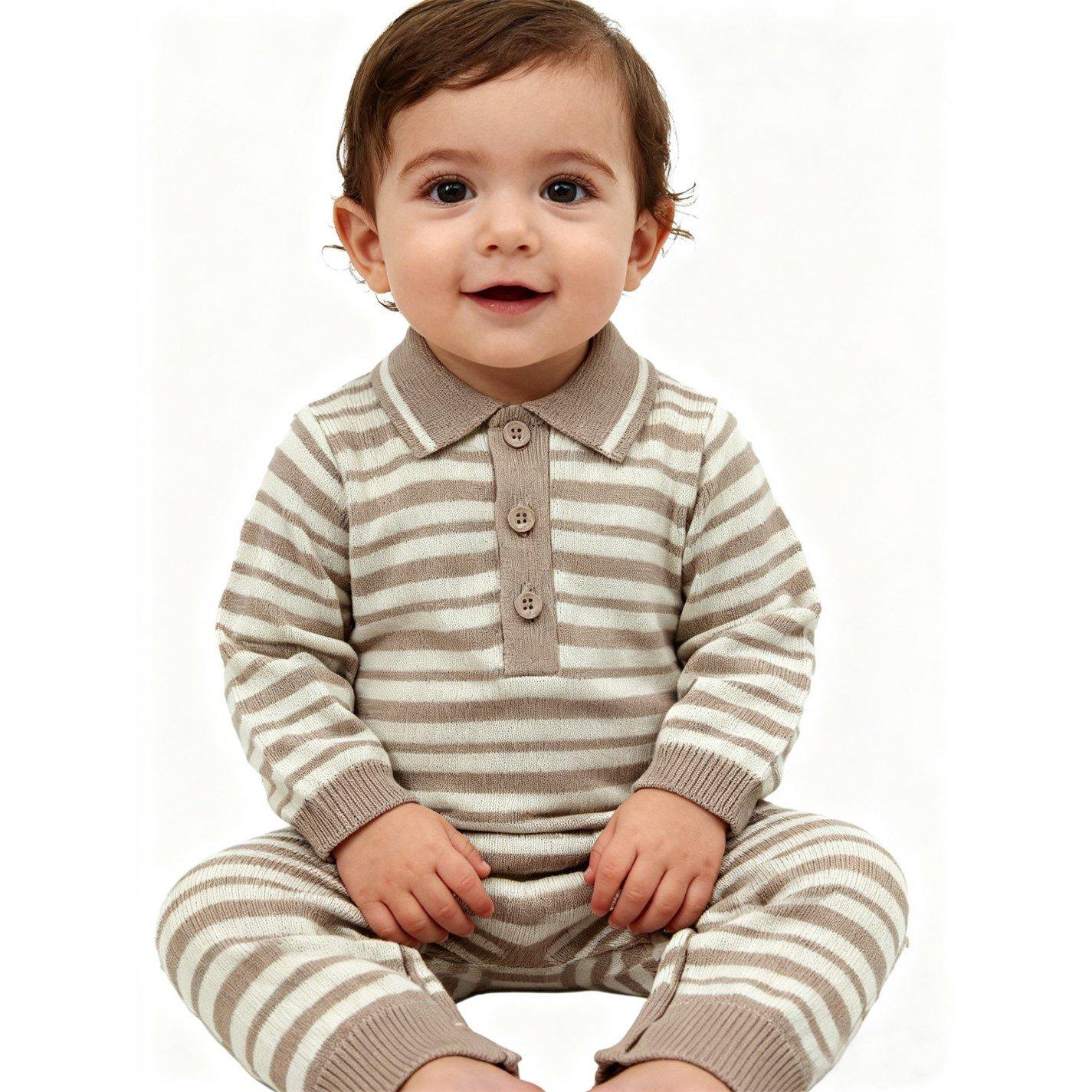 Humus - Pretty Green - Kids Striped Cotton Long Sleeve Romper - 3