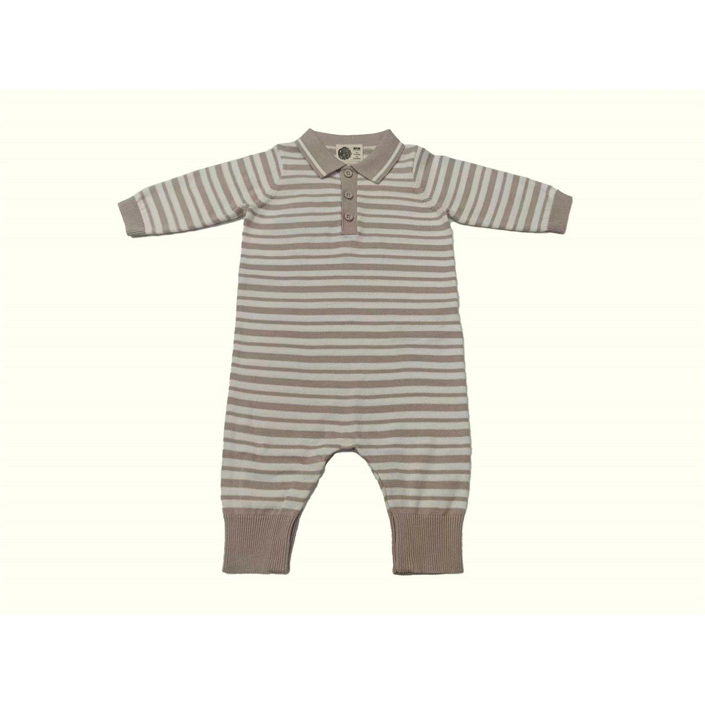 Humus - Pretty Green - Kids Striped Cotton Long Sleeve Romper - 4