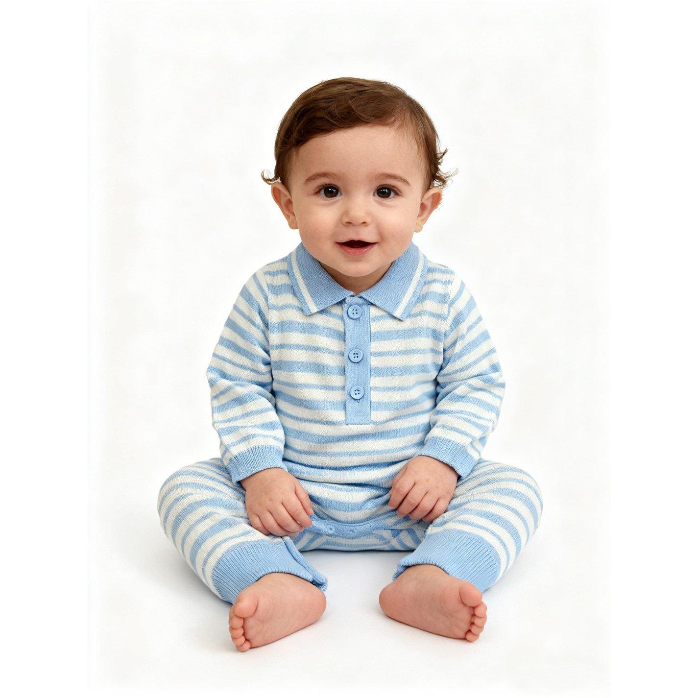 Frozen Fjord - Pretty Green - Kids Striped Cotton Long Sleeve Romper - 3