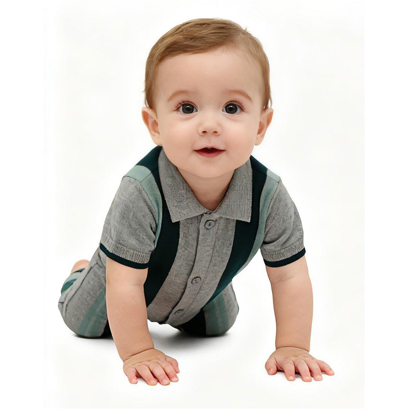 Multi - Pretty Green - Kids Striped Cotton Short Sleeve Onesie - 1