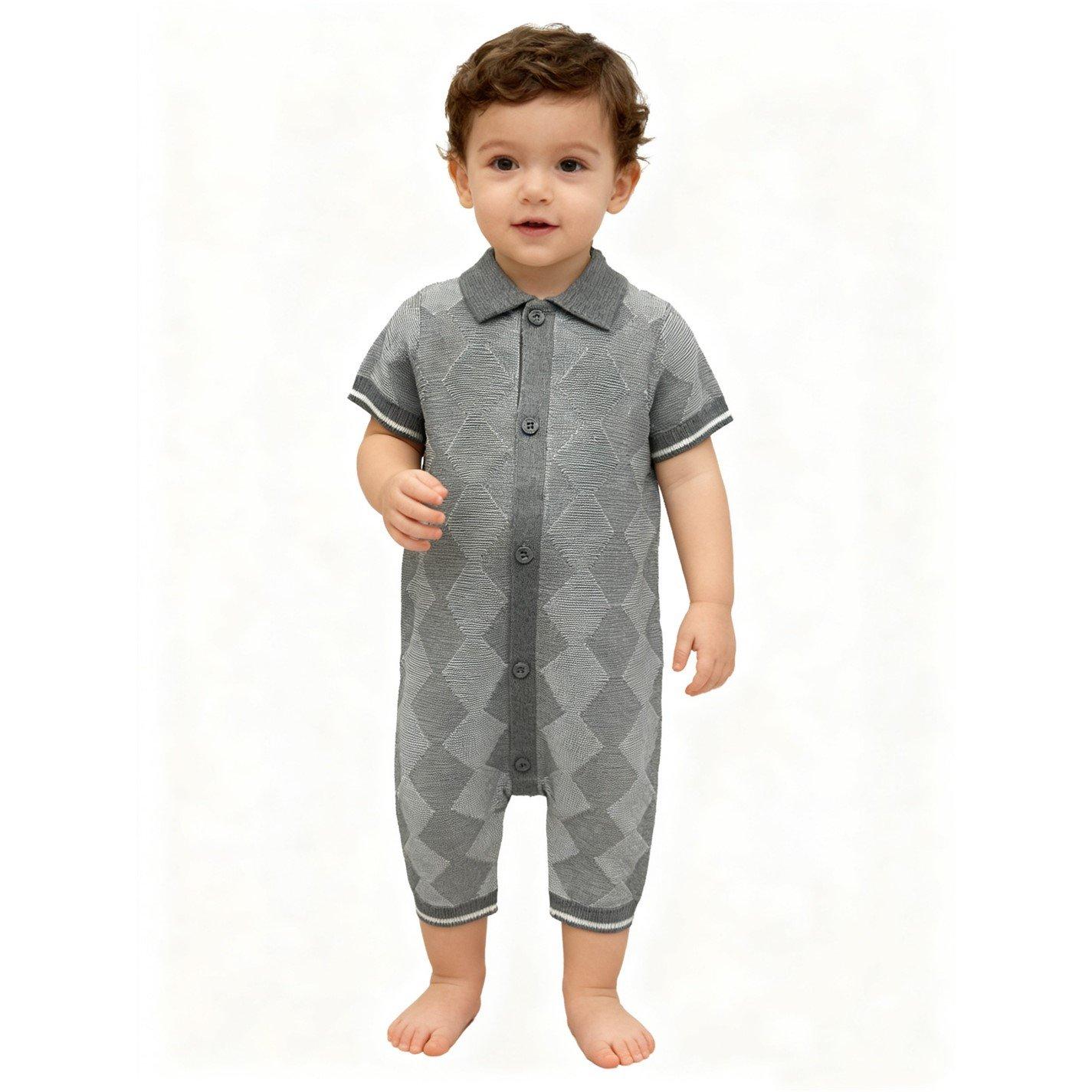 Multi - Pretty Green - Kids Checked Cotton Short Sleeve Polo Neck Onesie - 1