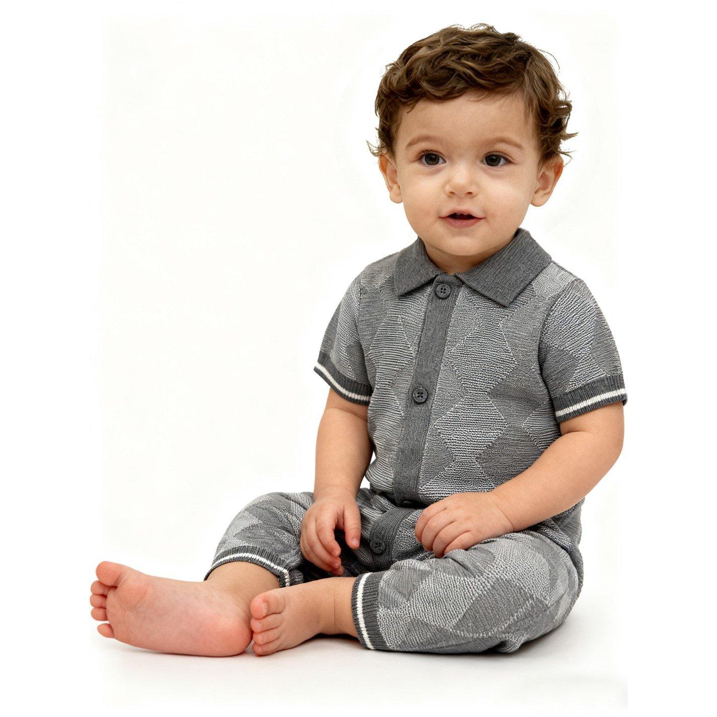 Multi - Pretty Green - Kids Checked Cotton Short Sleeve Polo Neck Onesie - 3