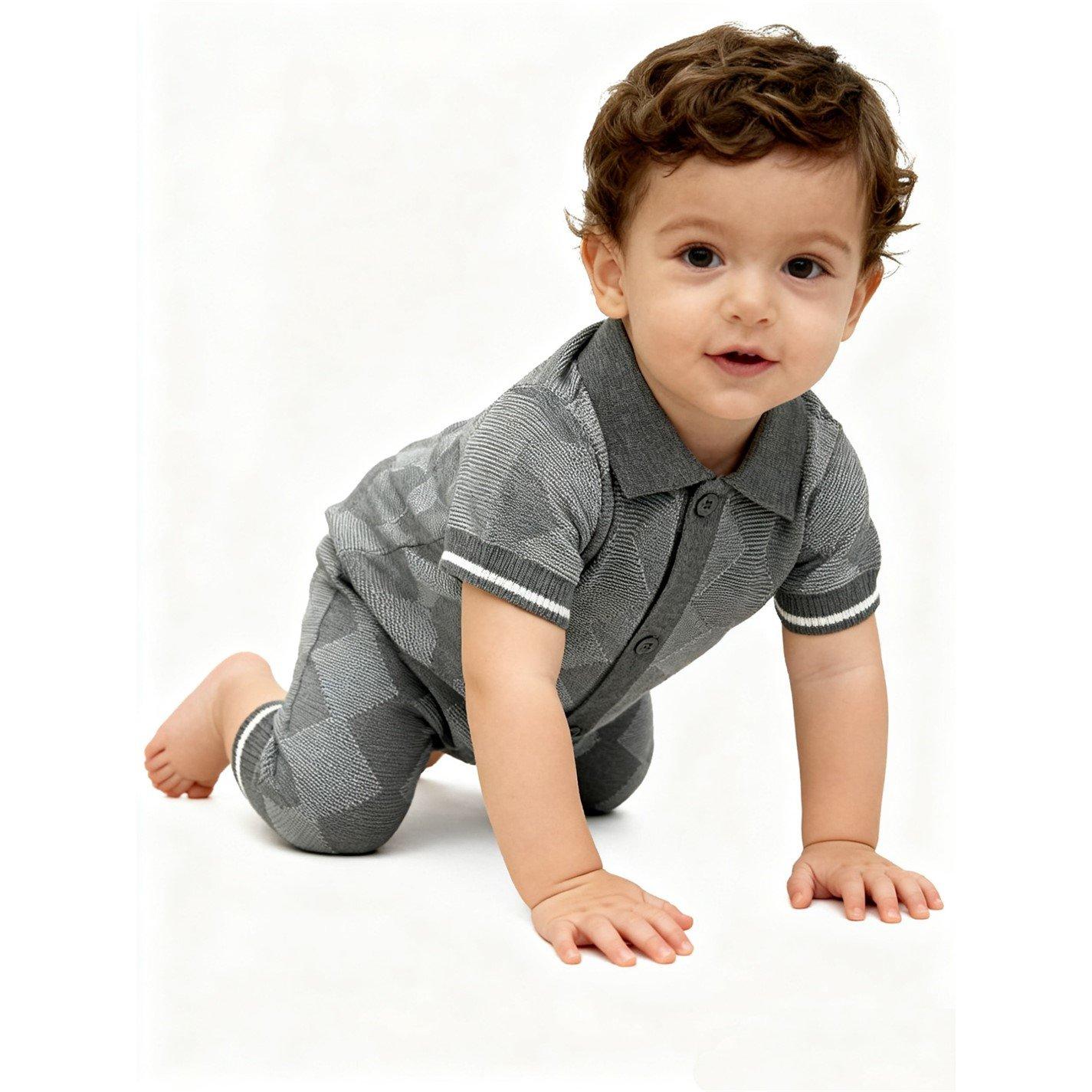 Multi - Pretty Green - Kids Checked Cotton Short Sleeve Polo Neck Onesie - 4