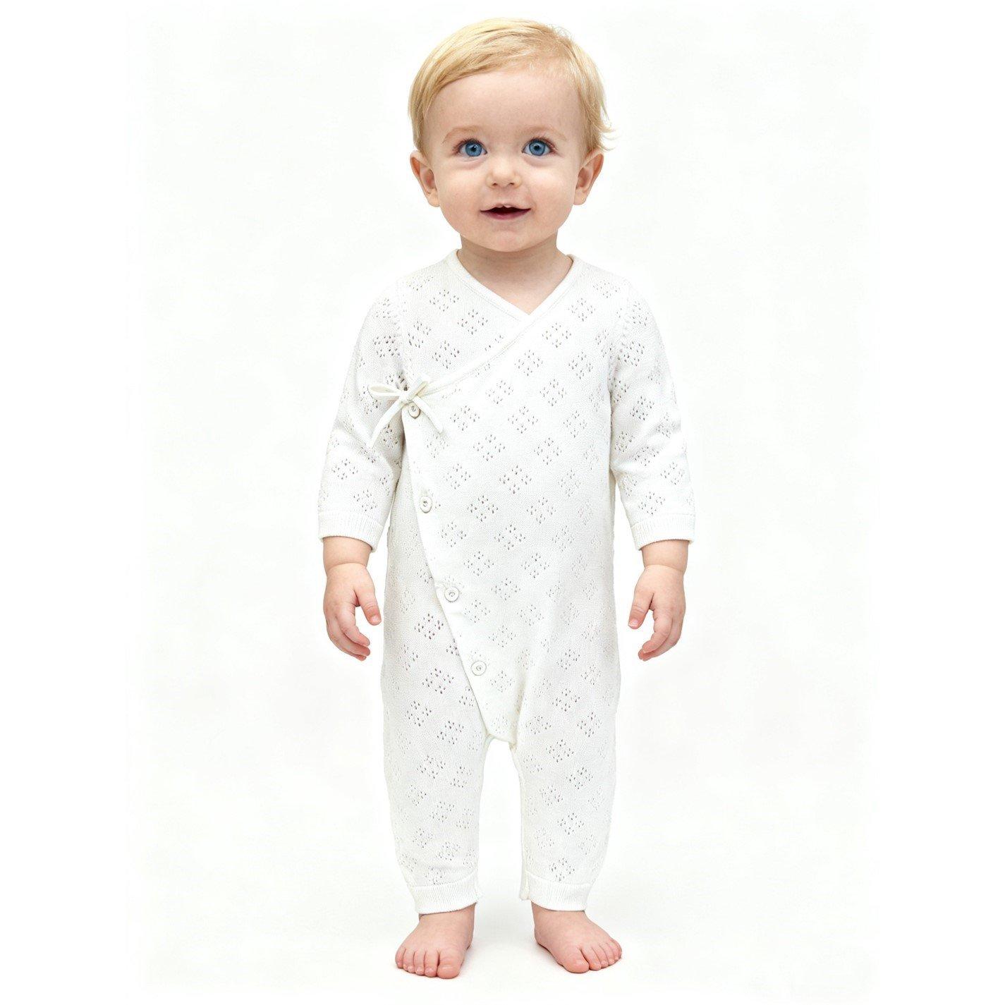 Off White - Jack Wills - Kids Cotton Long Sleeve Pointelle Sleep Suit - 1