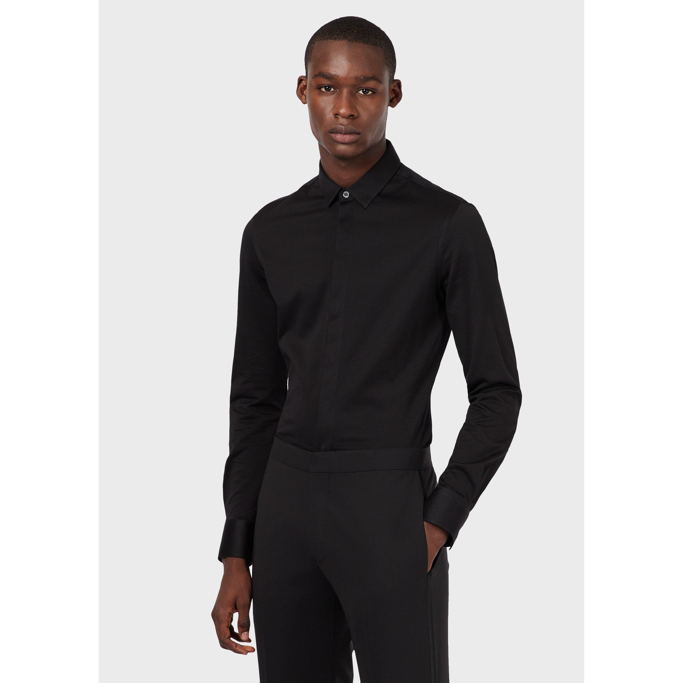 Black - Emporio Armani - Men's Classic Long-Sleeve Plain Shirt - 1