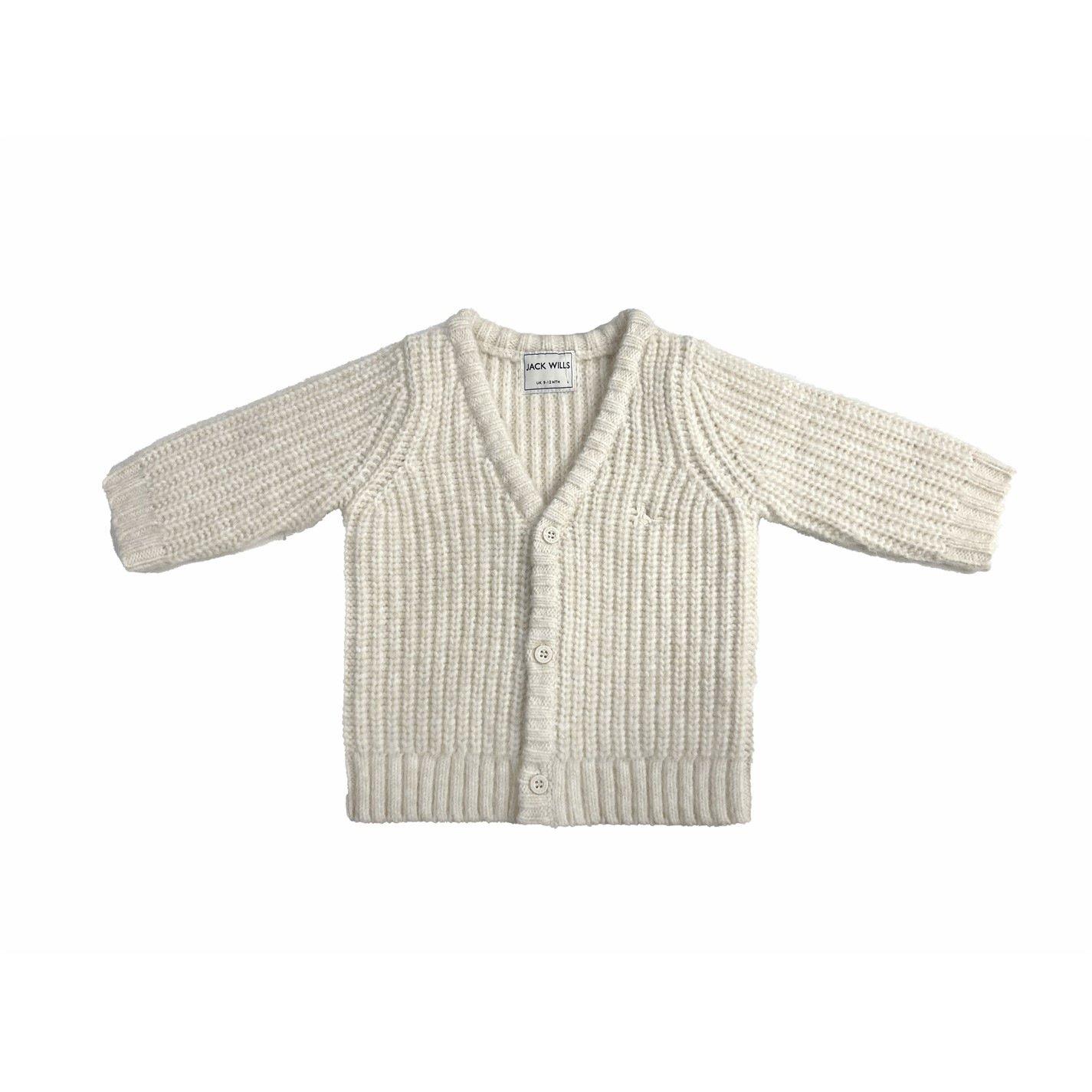 Beige - Jack Wills - Kids Chunky Knit Long Sleeve V-Neck Cardigan - 2