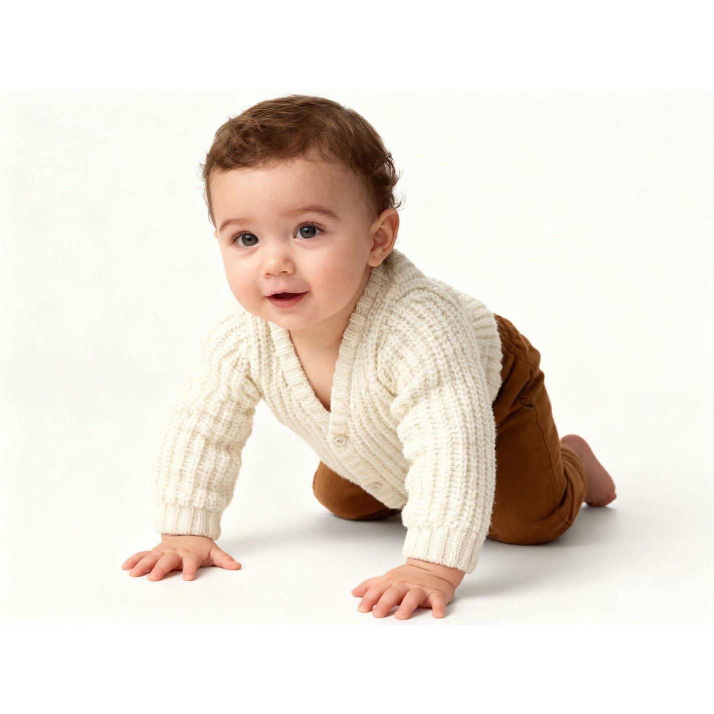 Beige - Jack Wills - Kids Chunky Knit Long Sleeve V-Neck Cardigan - 4