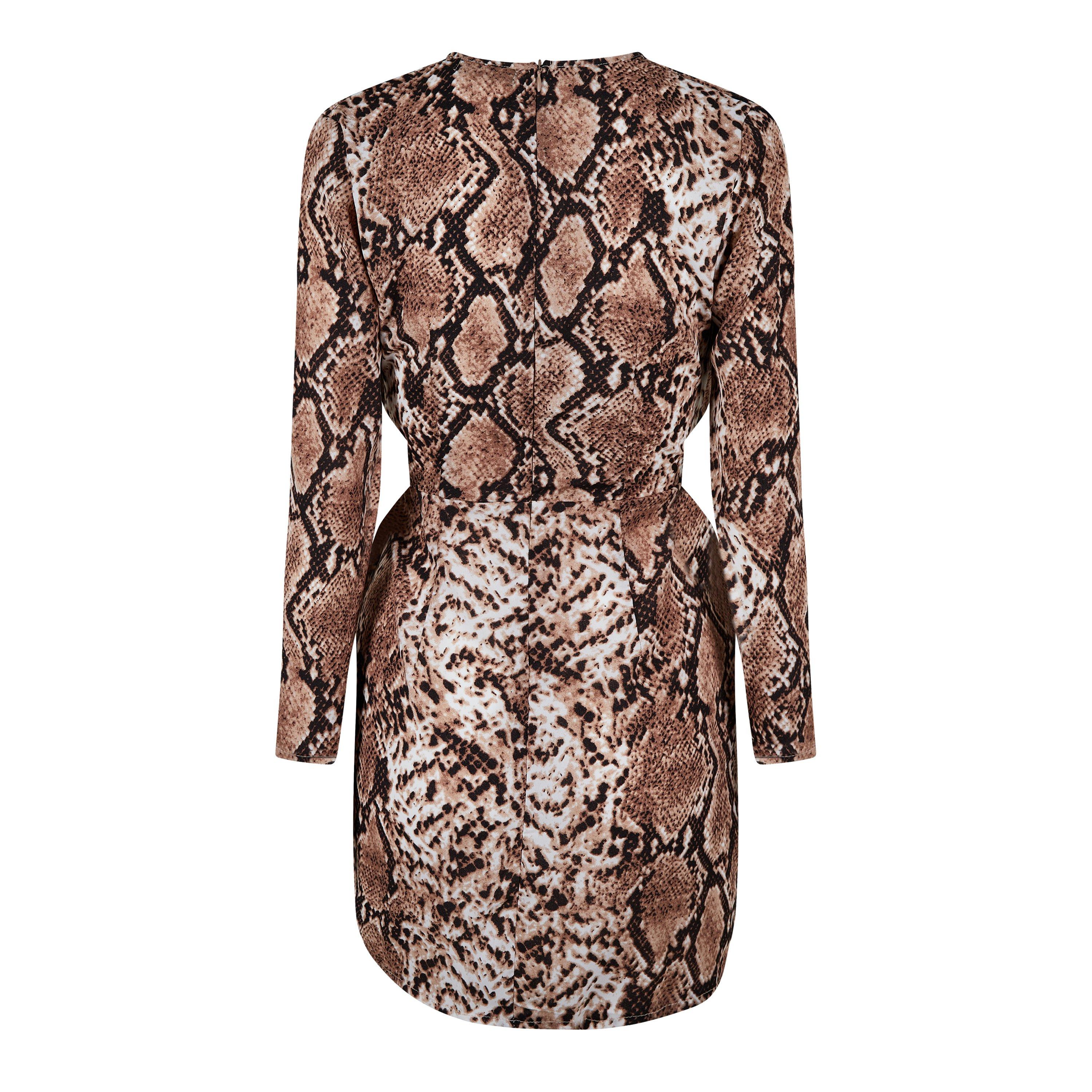 Brun - I Saw It First - ISAWITFIRST Woven Snake Print Plunge Neck Knot Front Dress - 5