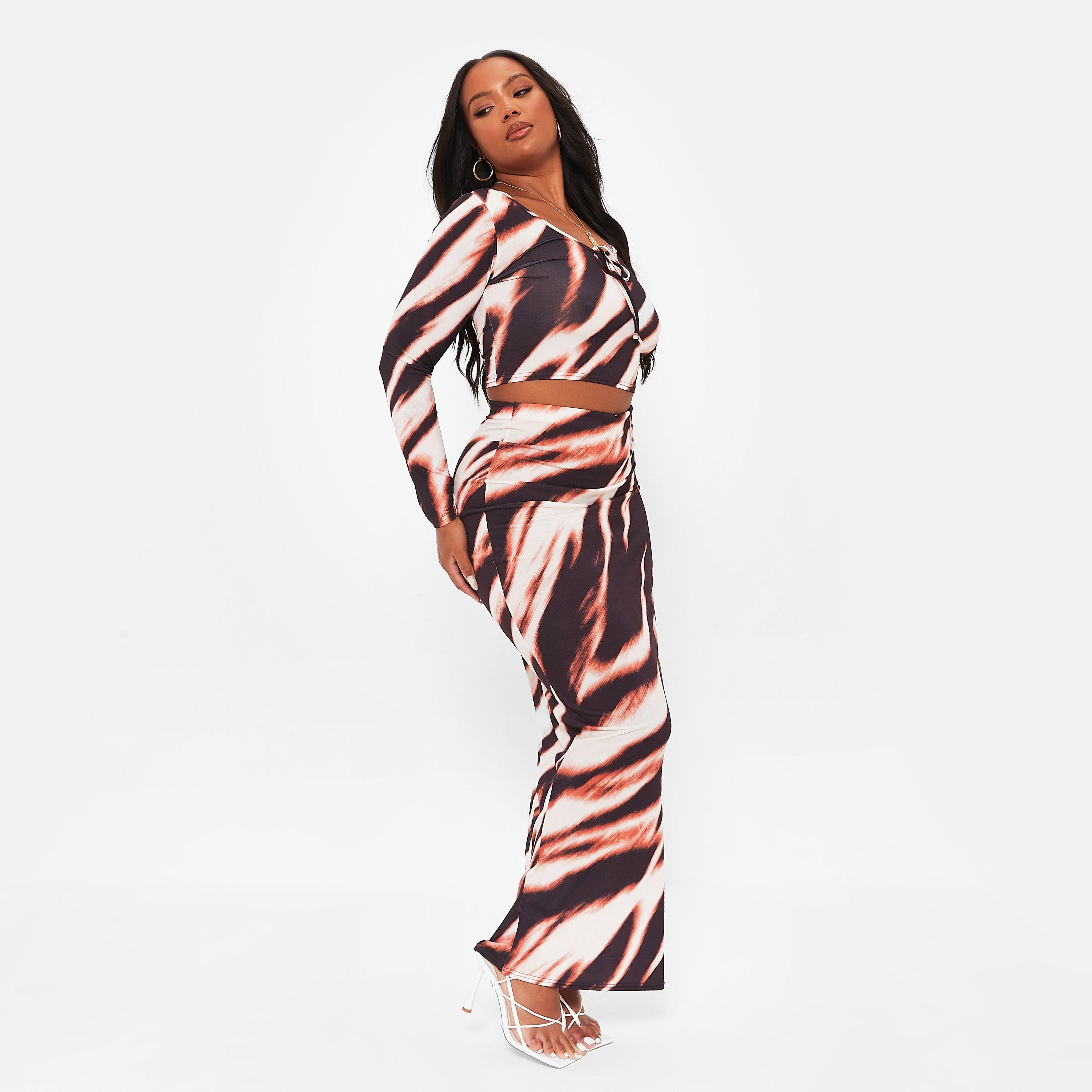 BLURRED ZEBRA - I Saw It First - Printed Slinky Maxi Skirt Co-Ord - 6