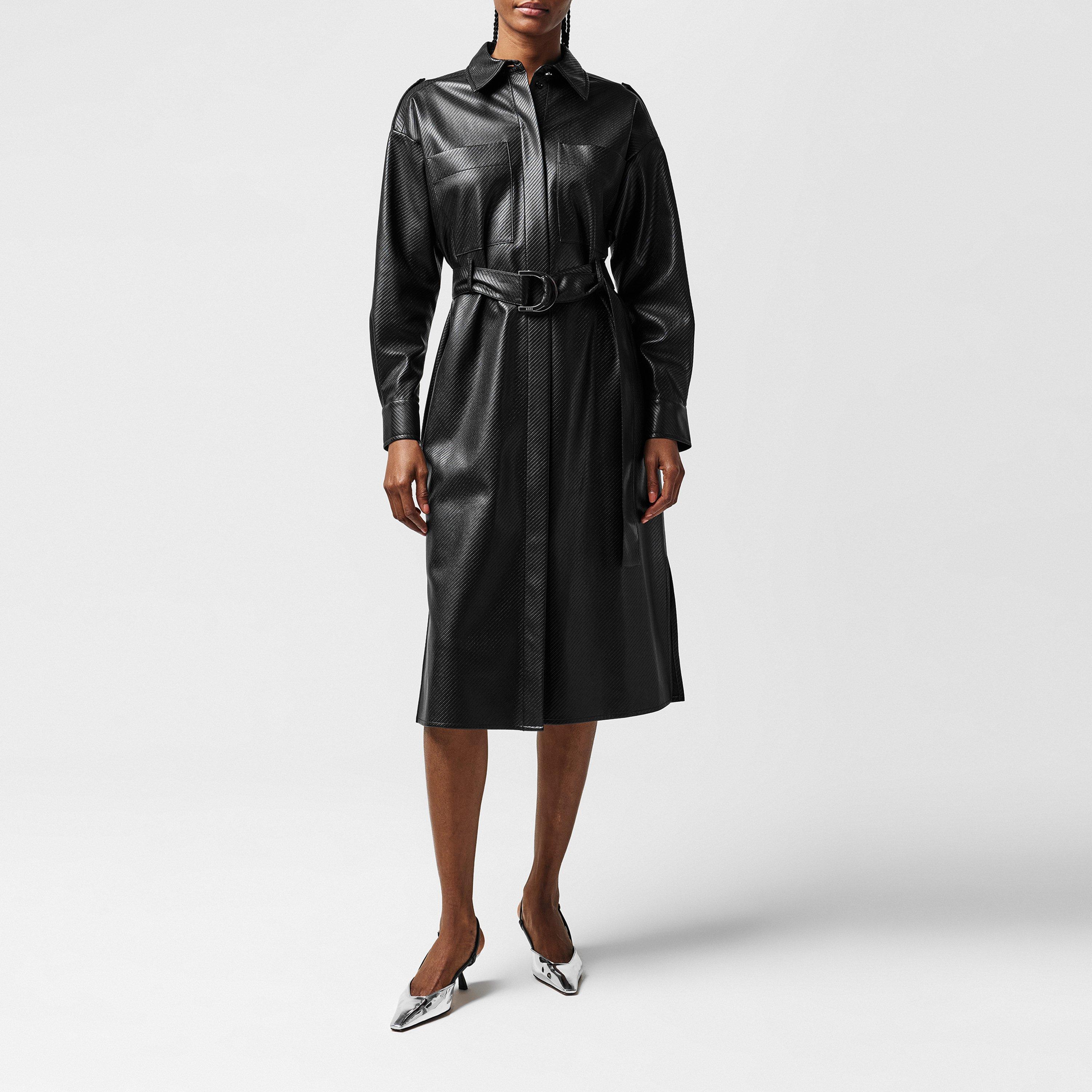 Boss Women's Delaxa Dress, Synthetic-Coated Faux Leather - Black 001 - 12 (L)