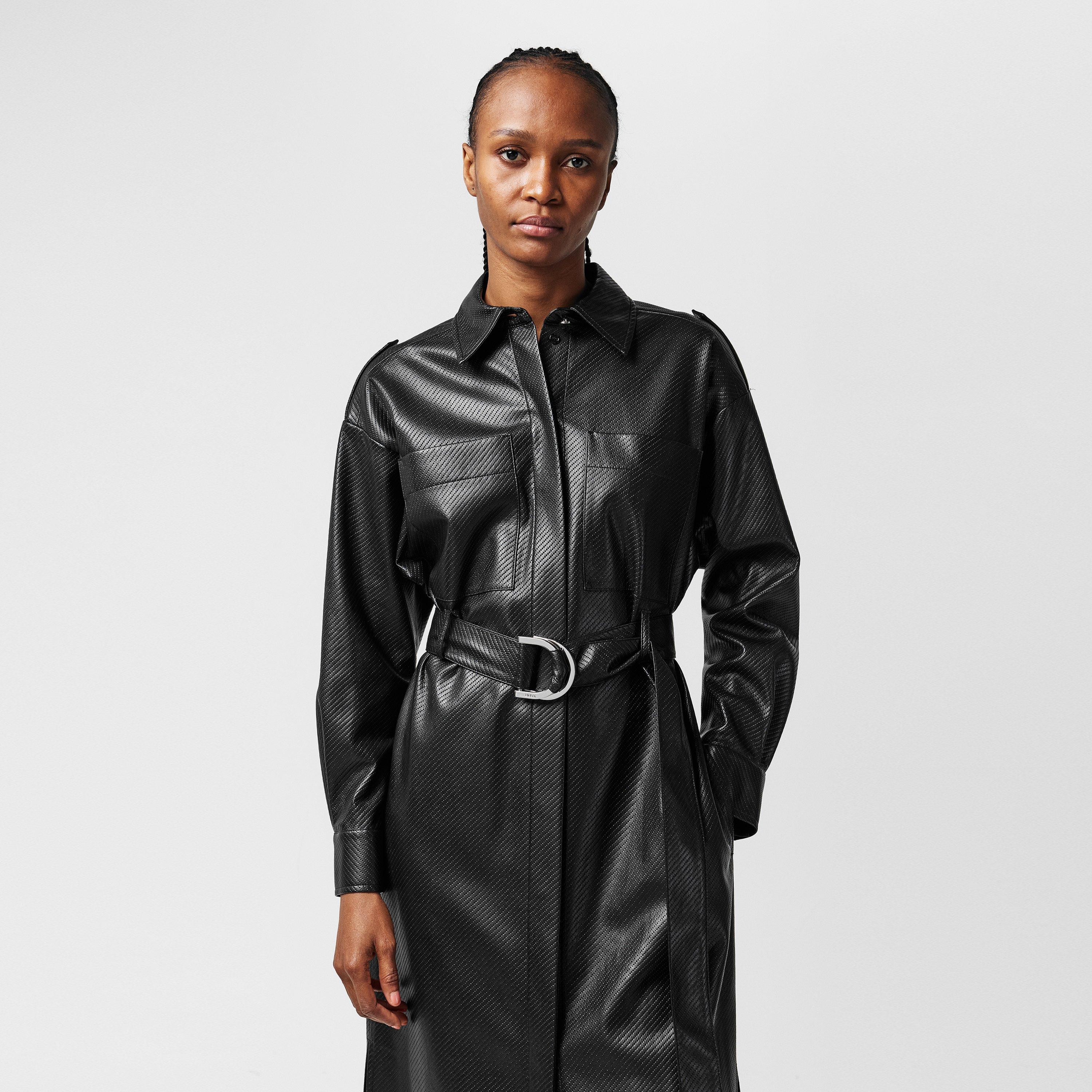 Black 001 - Boss - Women's Delaxa Dress, Synthetic-Coated Faux Leather - 4