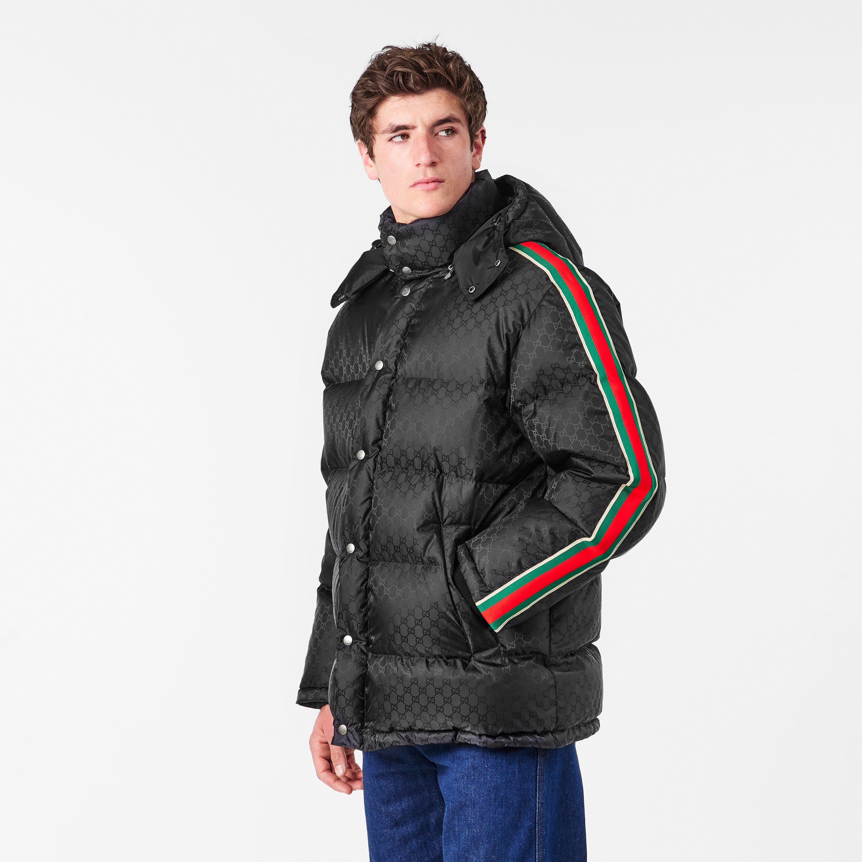 Black/Mix - Gucci - Men's GG Nylon Jacquard Web Long Sleeve Short Puffer Jacket - 3