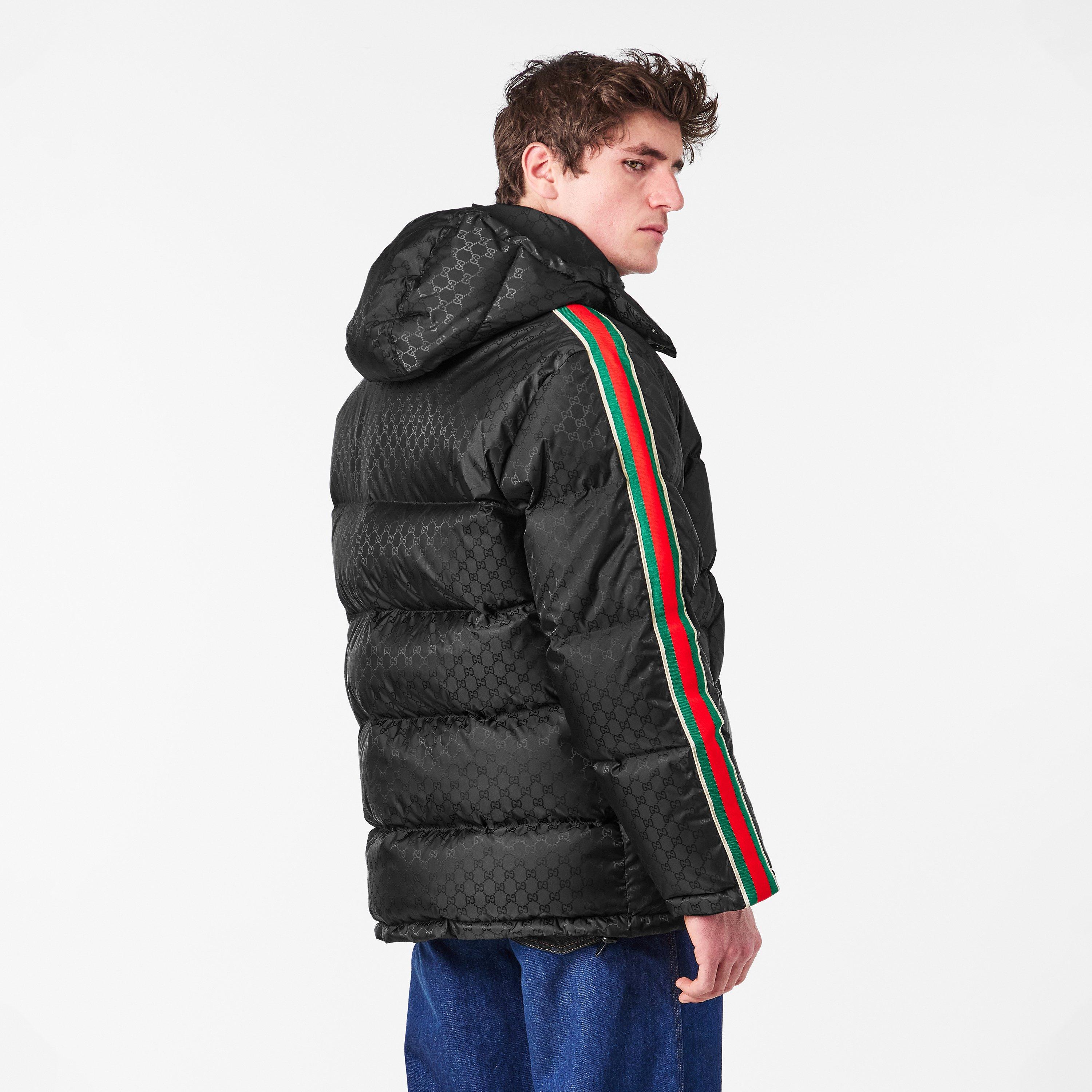 Black/Mix - Gucci - Men's GG Nylon Jacquard Web Long Sleeve Short Puffer Jacket - 4