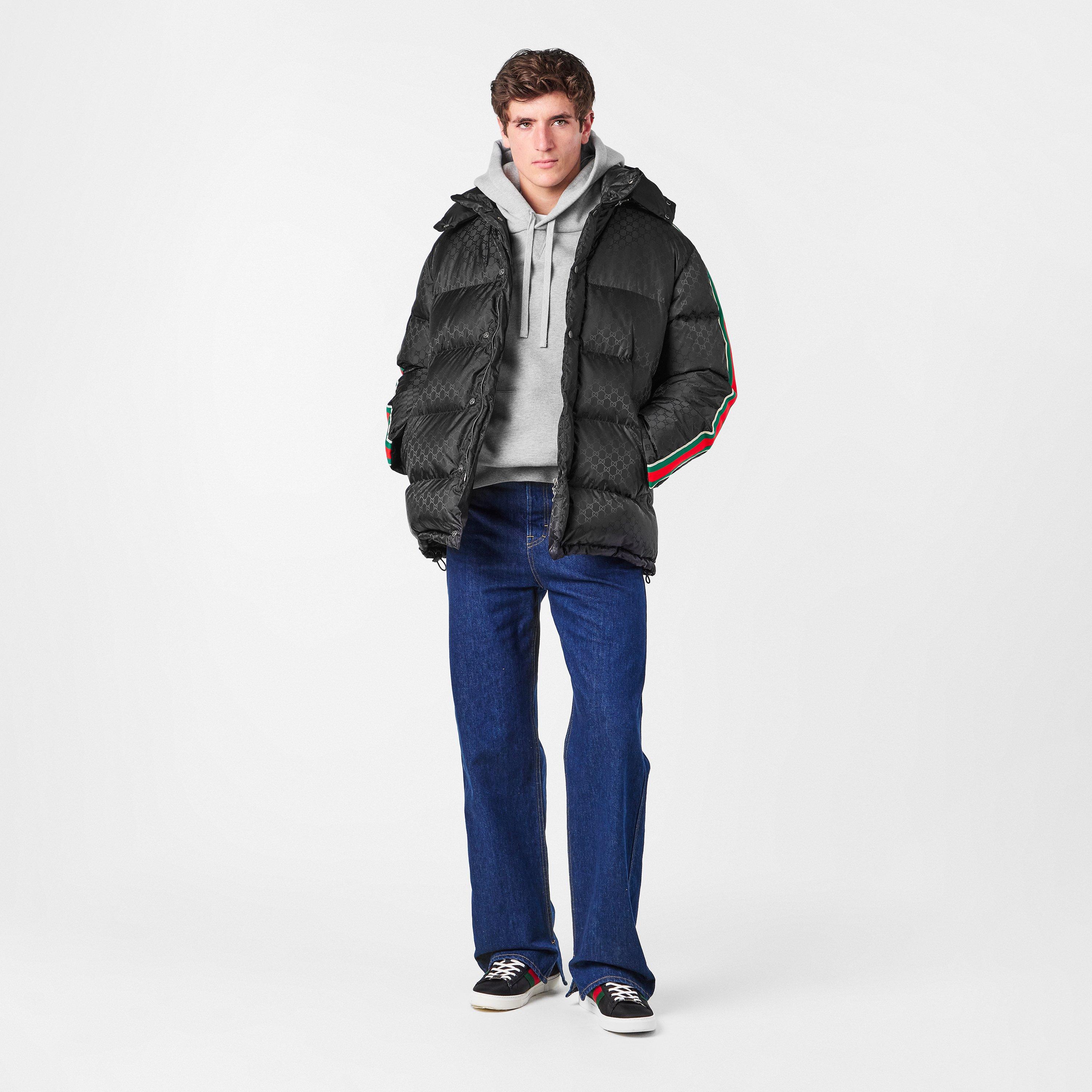 Black/Mix - Gucci - Men's GG Nylon Jacquard Web Long Sleeve Short Puffer Jacket - 6