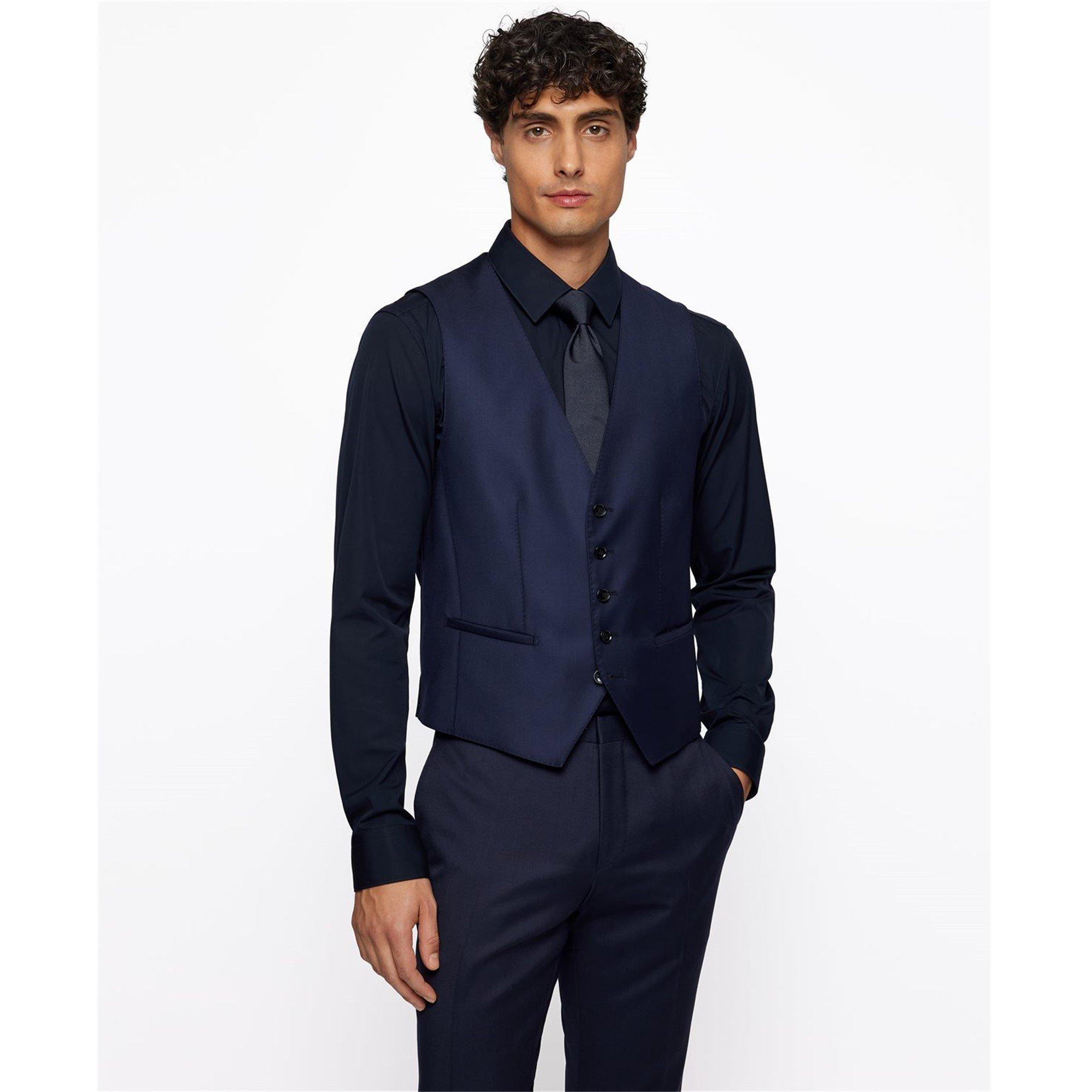Navy - Boss - Men's Tailored Fit Performance Waistcoat - 2