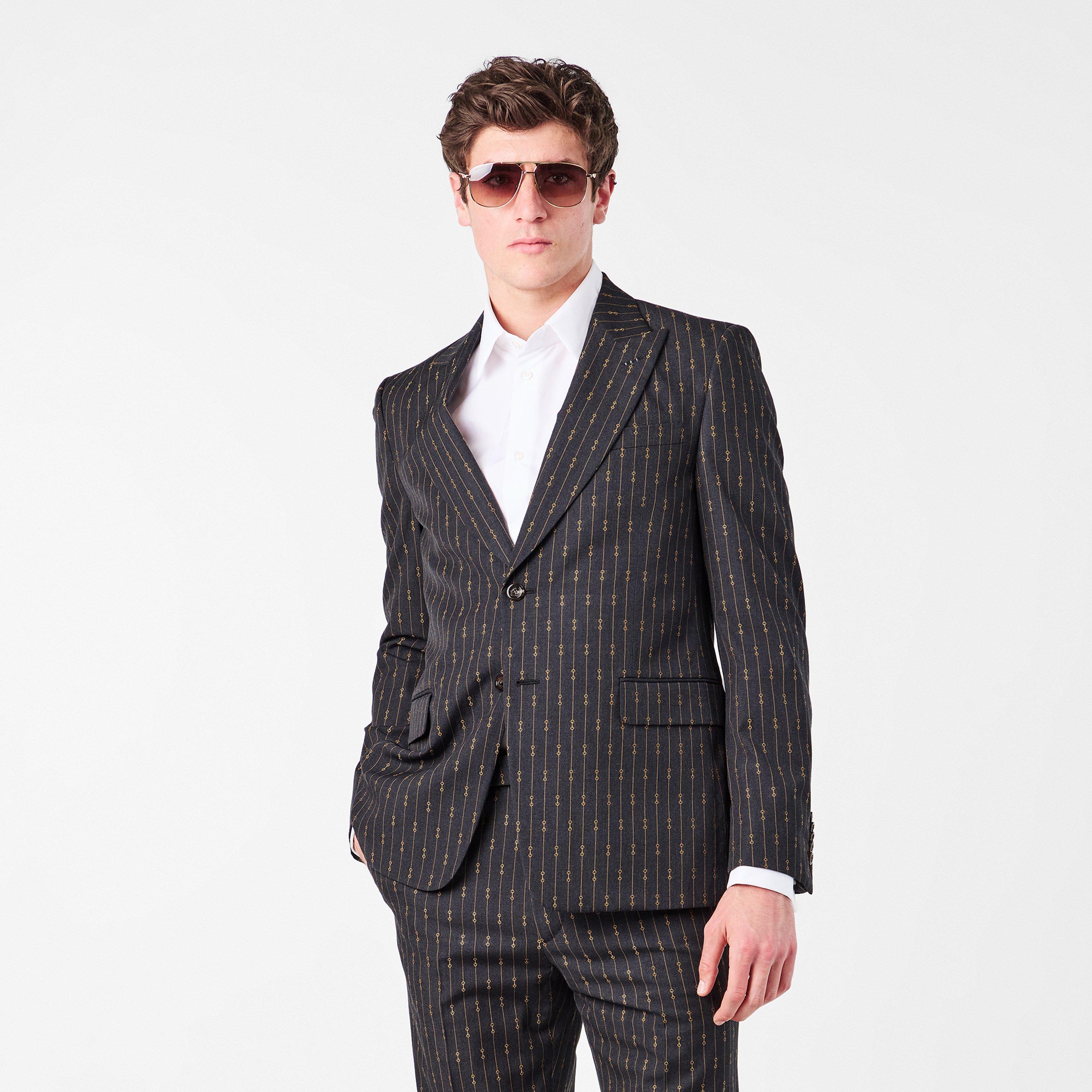 Dark Grey/Beige - Gucci - Horsebit Striped Formal Suit - 3