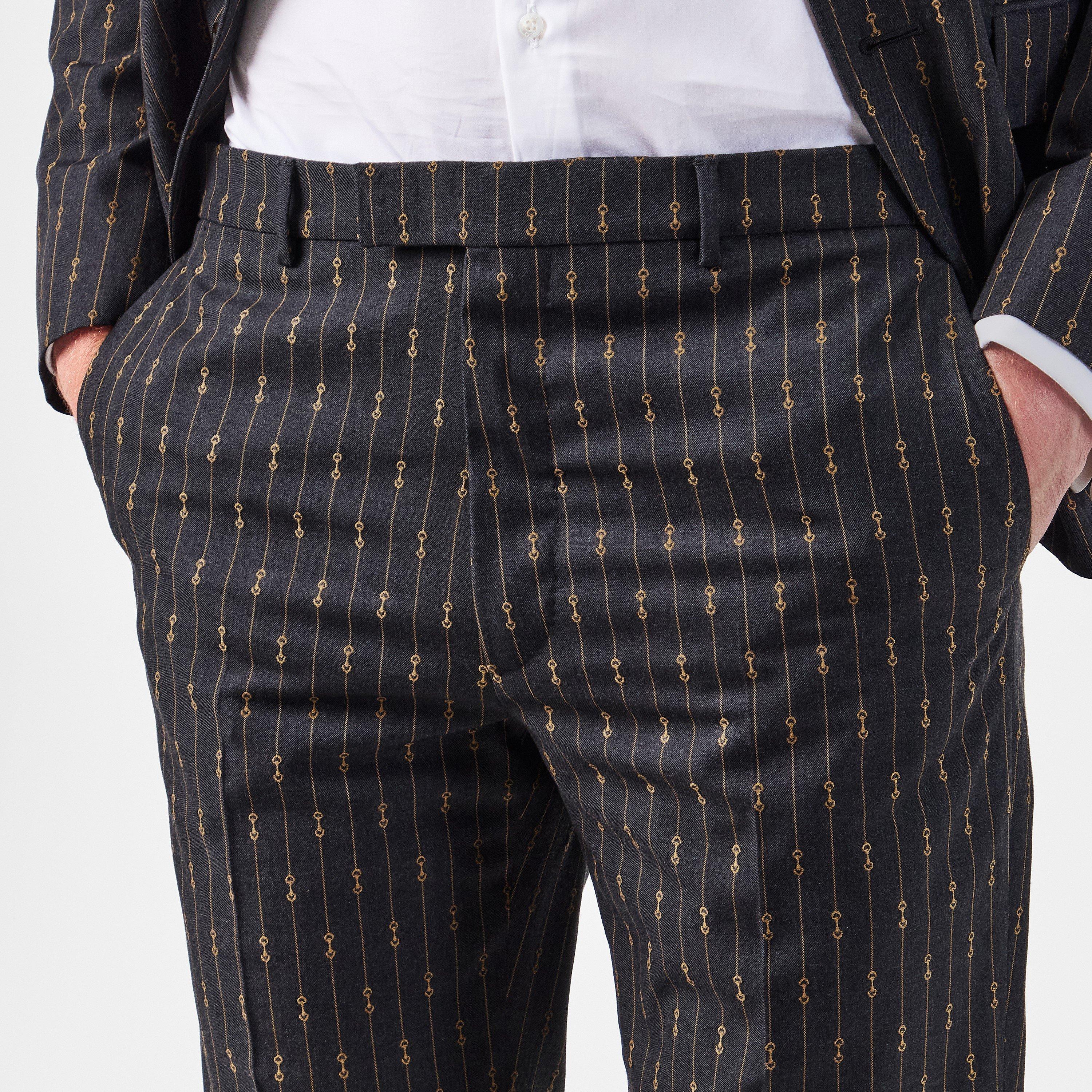 Dark Grey/Beige - Gucci - Horsebit Striped Formal Suit - 5