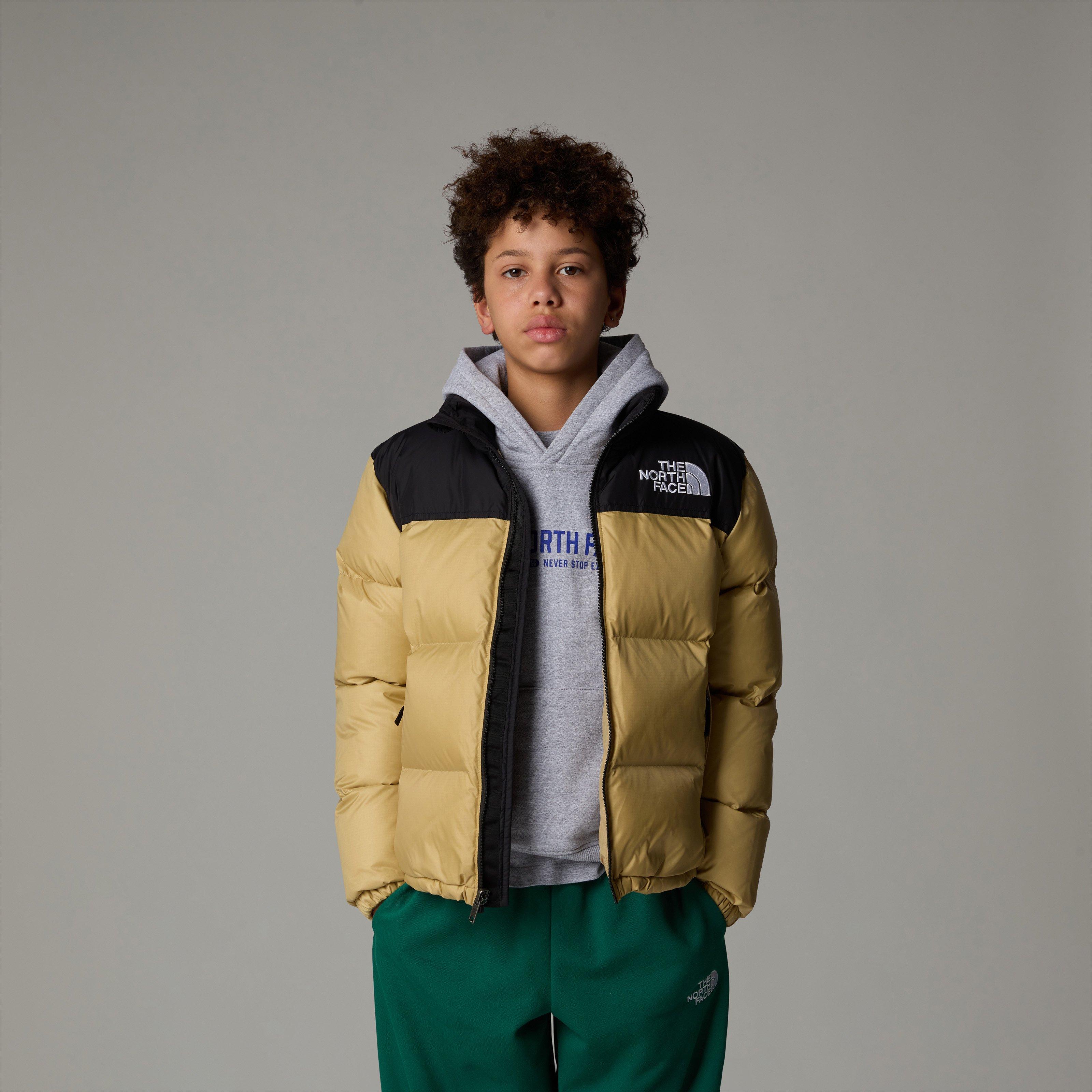 Khaki Stone LK5 - The North Face - Kids' 1996 Nuptse Windproof 700-Fill Down Concealed Hood Short Puffer Jacket - 2