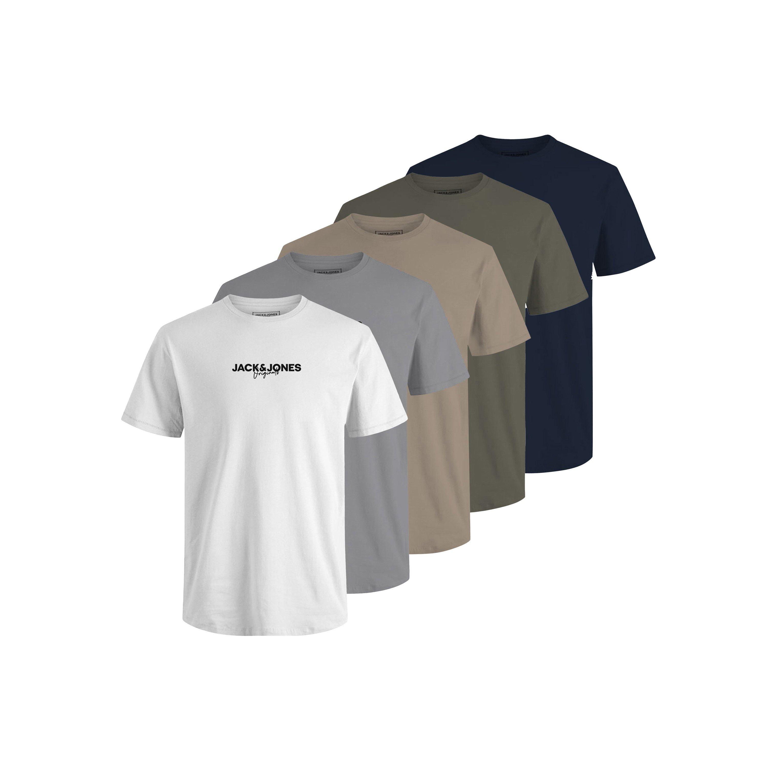 Wt/Gy/Nv/Ol/Bg - Jack and Jones - 5-Pack Short Sleeve T-Shirt Mens - 1