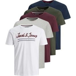 Jack and Jones 5 Pack Short Sleeve T Shirt Mens