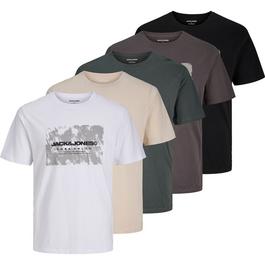 Jack and Jones 5 Pack Short Sleeve T Shirt Mens