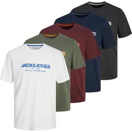 Jack and Jones 5 Pack Short Sleeve T Shirt Mens