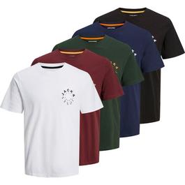 Jack and Jones 5 Pack Short Sleeve T Shirt Mens