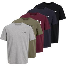 Jack and Jones 5 Pack Short Sleeve T Shirt Mens