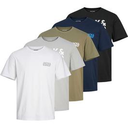 Jack and Jones 5 Pack Short Sleeve T Shirt Mens