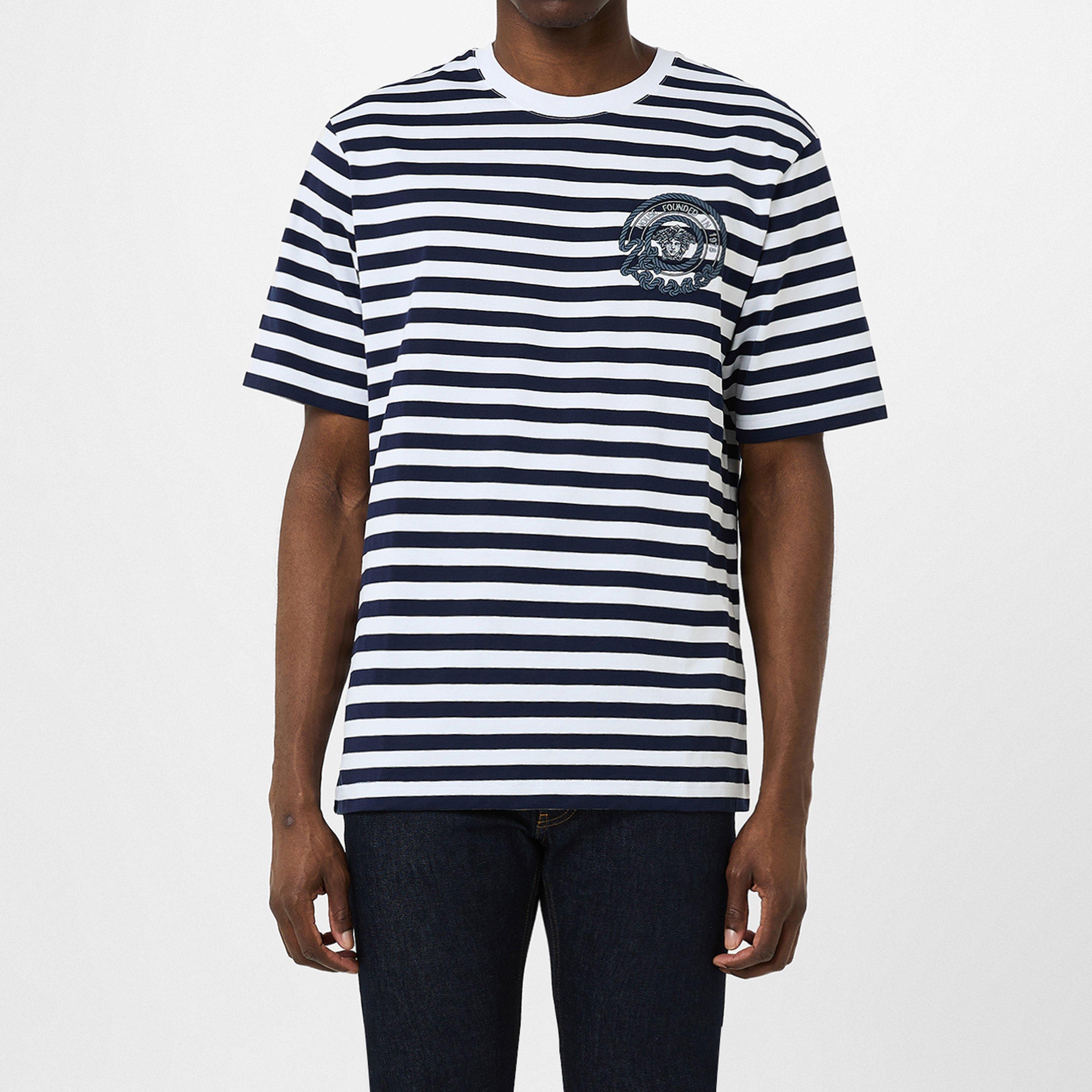 Versace★素敵！Nautical Stripe T-shirt Versace Nautical Stripe Cotton T-shirt | Blue | FARFETCH