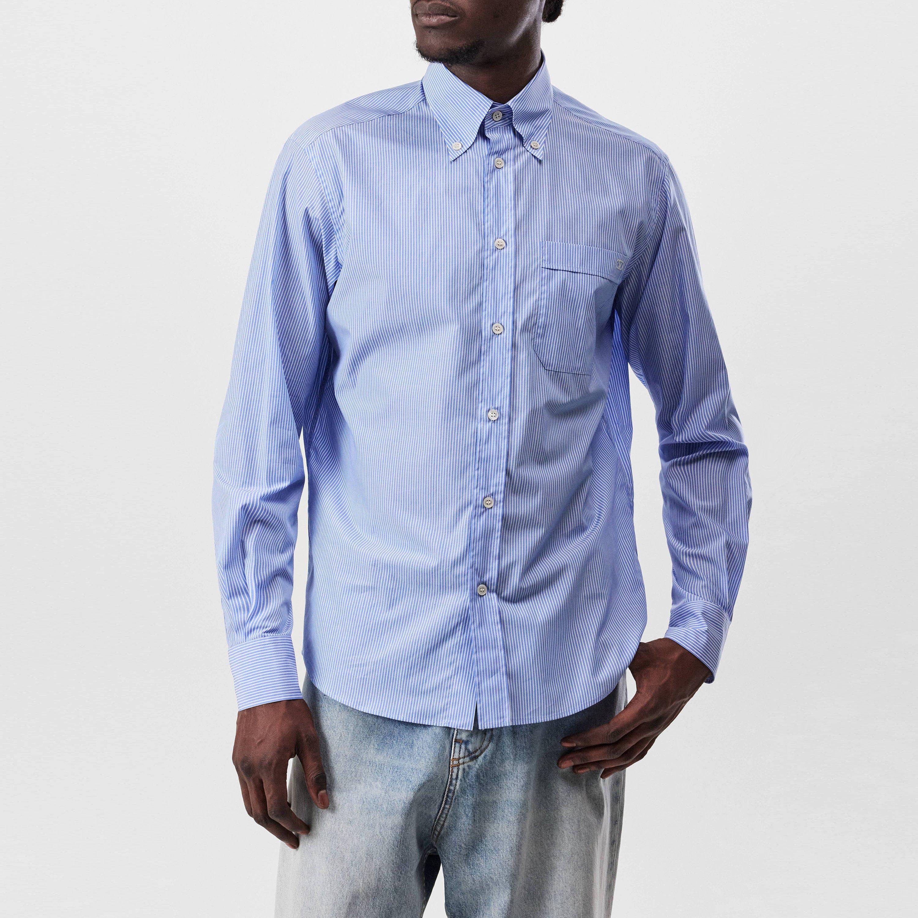 Blue/White - Valentino - Embroidered V-Logo Signature Striped Shirt - 1