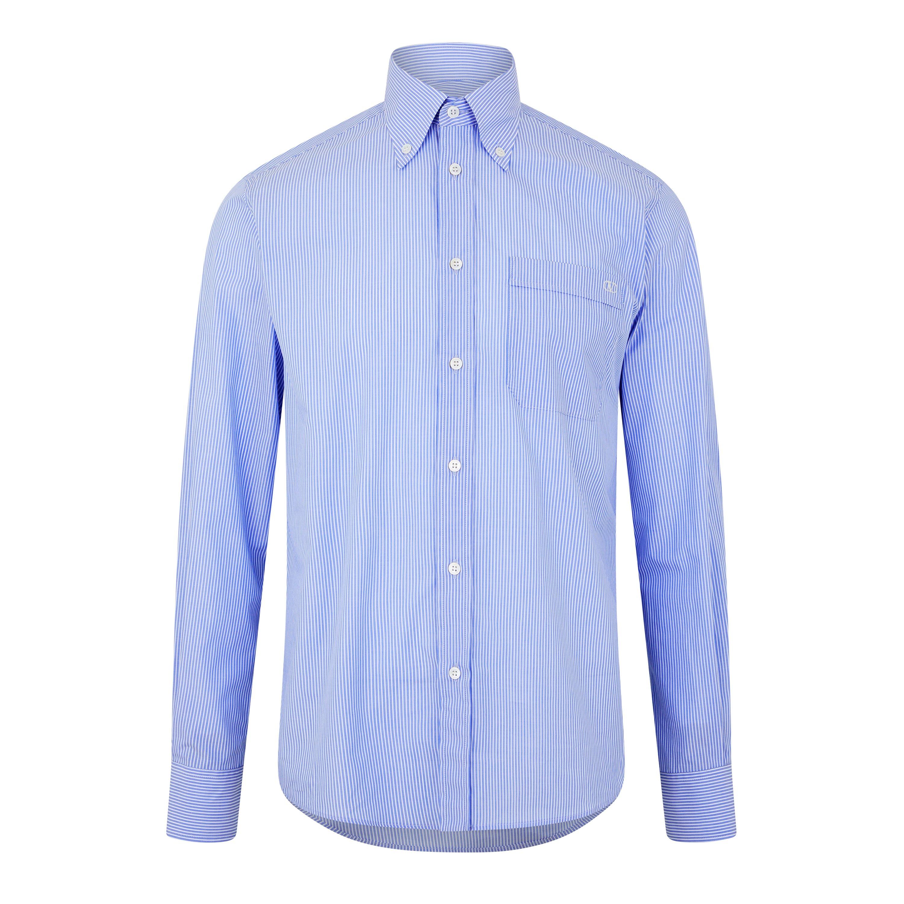 Blue/White - Valentino - Embroidered V-Logo Signature Striped Shirt - 5