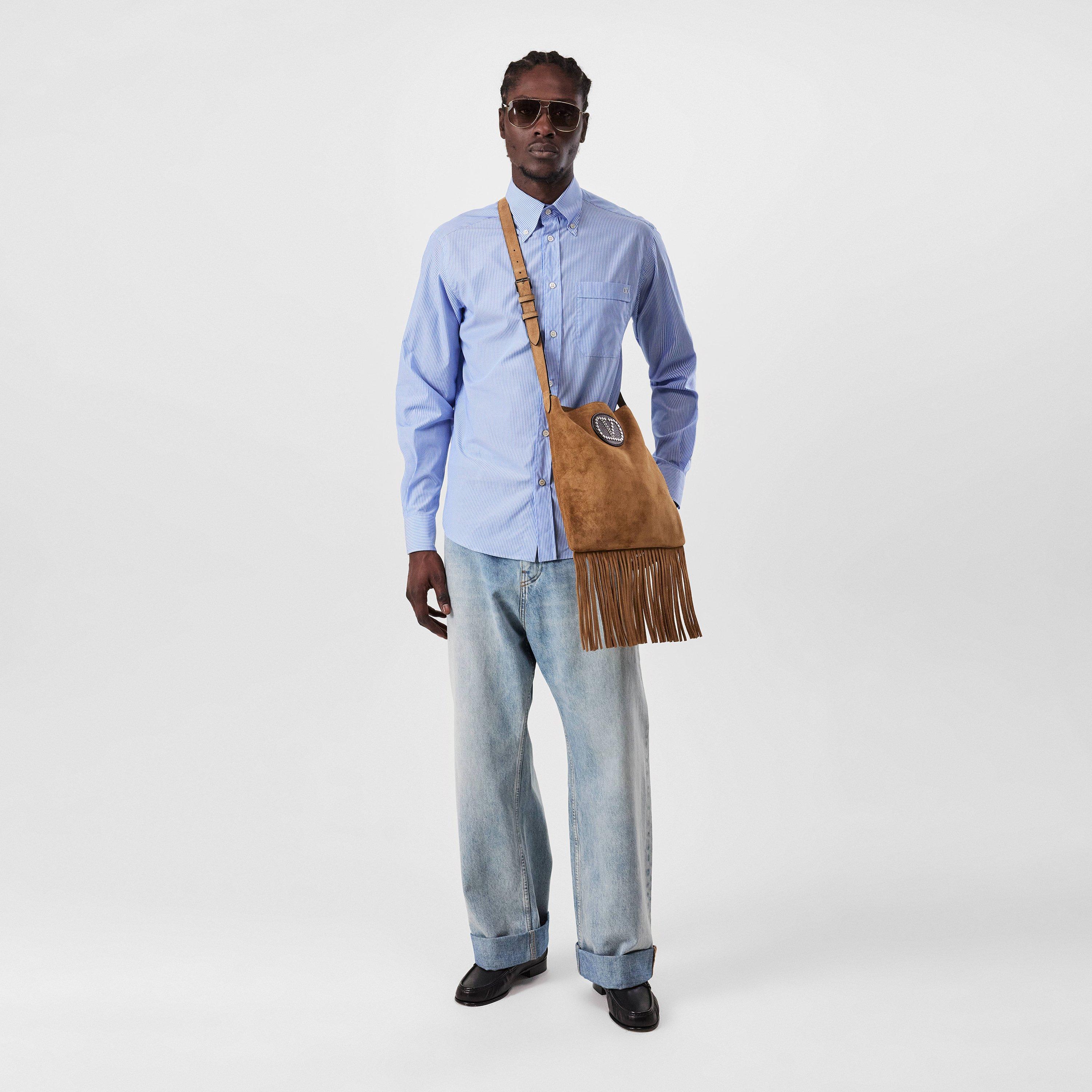 Blue/White - Valentino - Embroidered V-Logo Signature Striped Shirt - 4