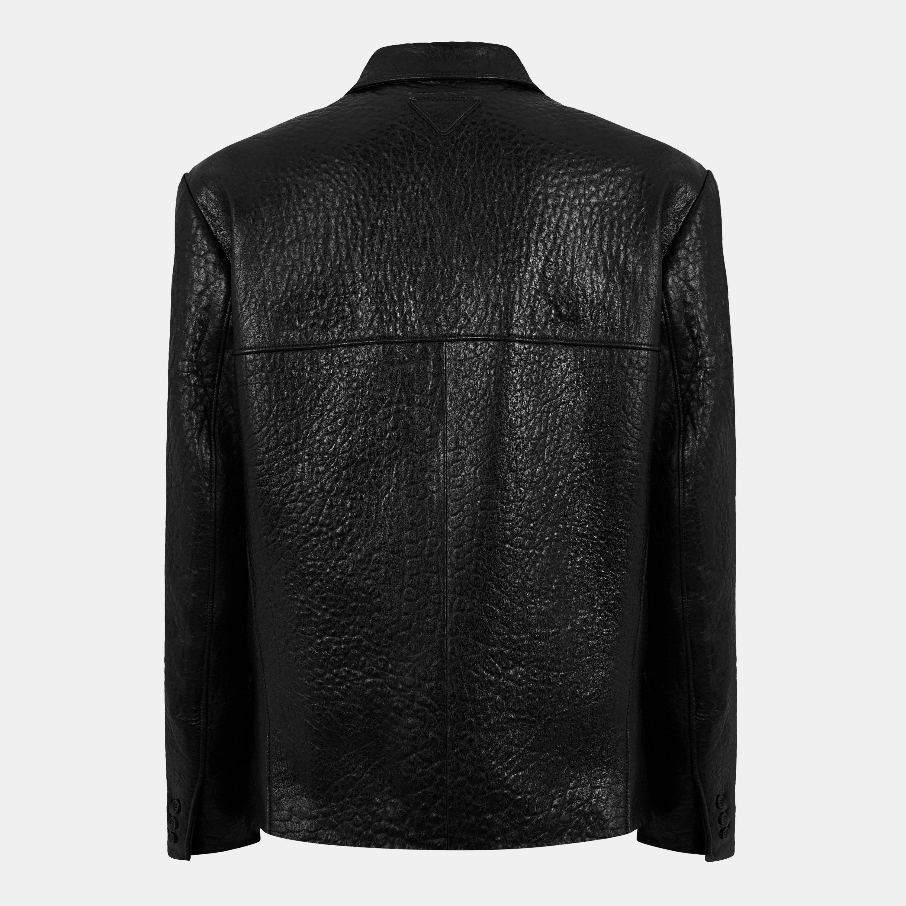 Black - Prada - Men's Nappa Single-Breasted Long Sleeve Leather Jacket - 2