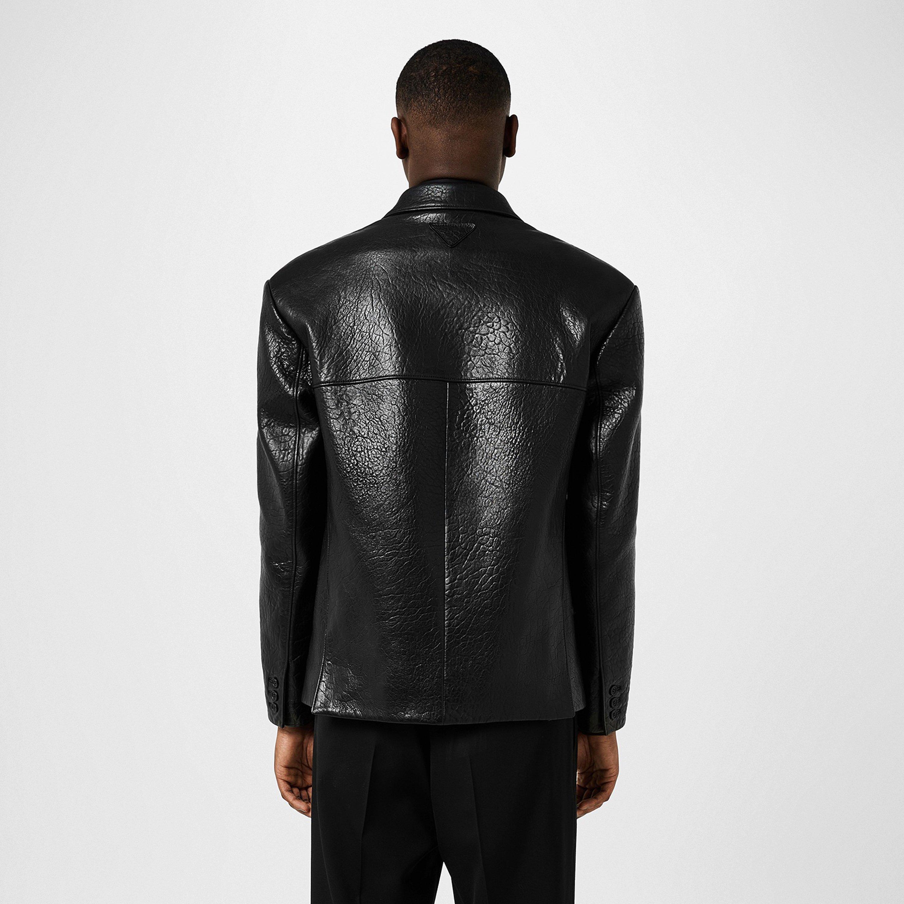 Black - Prada - Men's Nappa Single-Breasted Long Sleeve Leather Jacket - 4