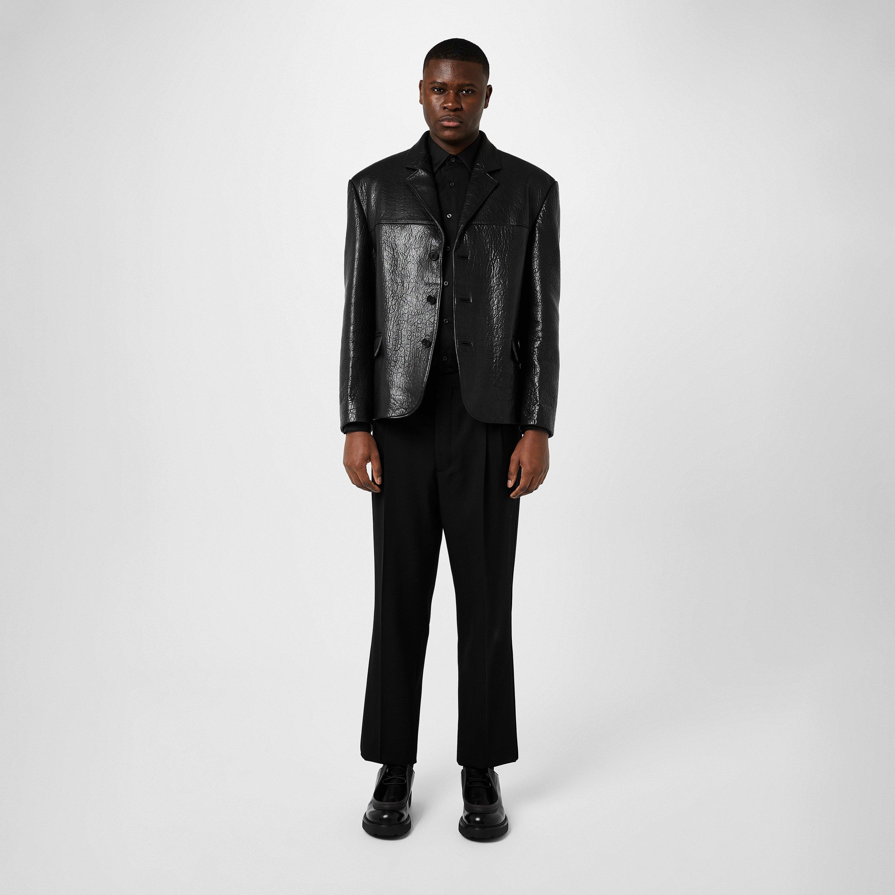 Black - Prada - Men's Nappa Single-Breasted Long Sleeve Leather Jacket - 6