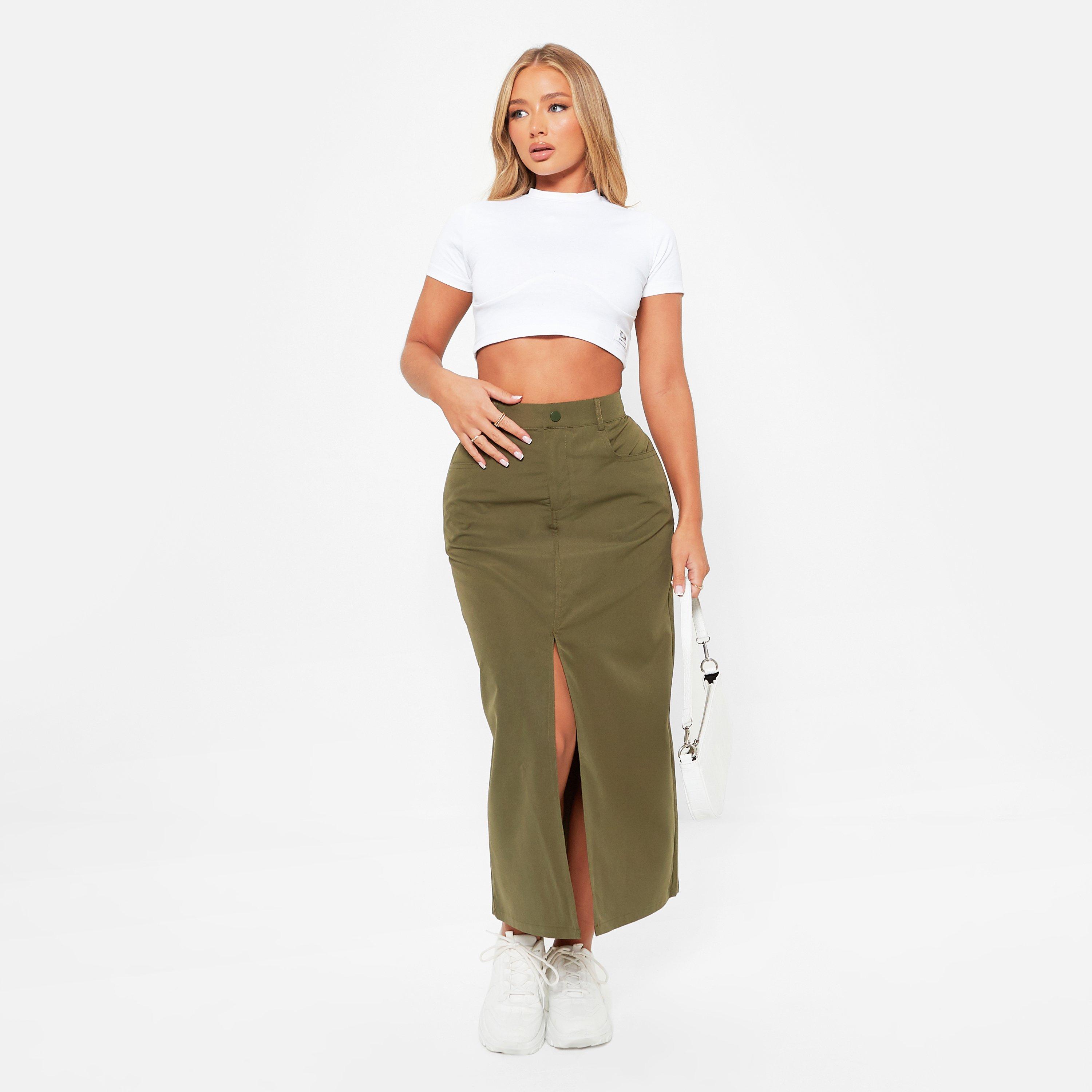 KHAKI - I Saw It First - ISAWITFIRST High Waisted Split Hem Midi Skirt - 1