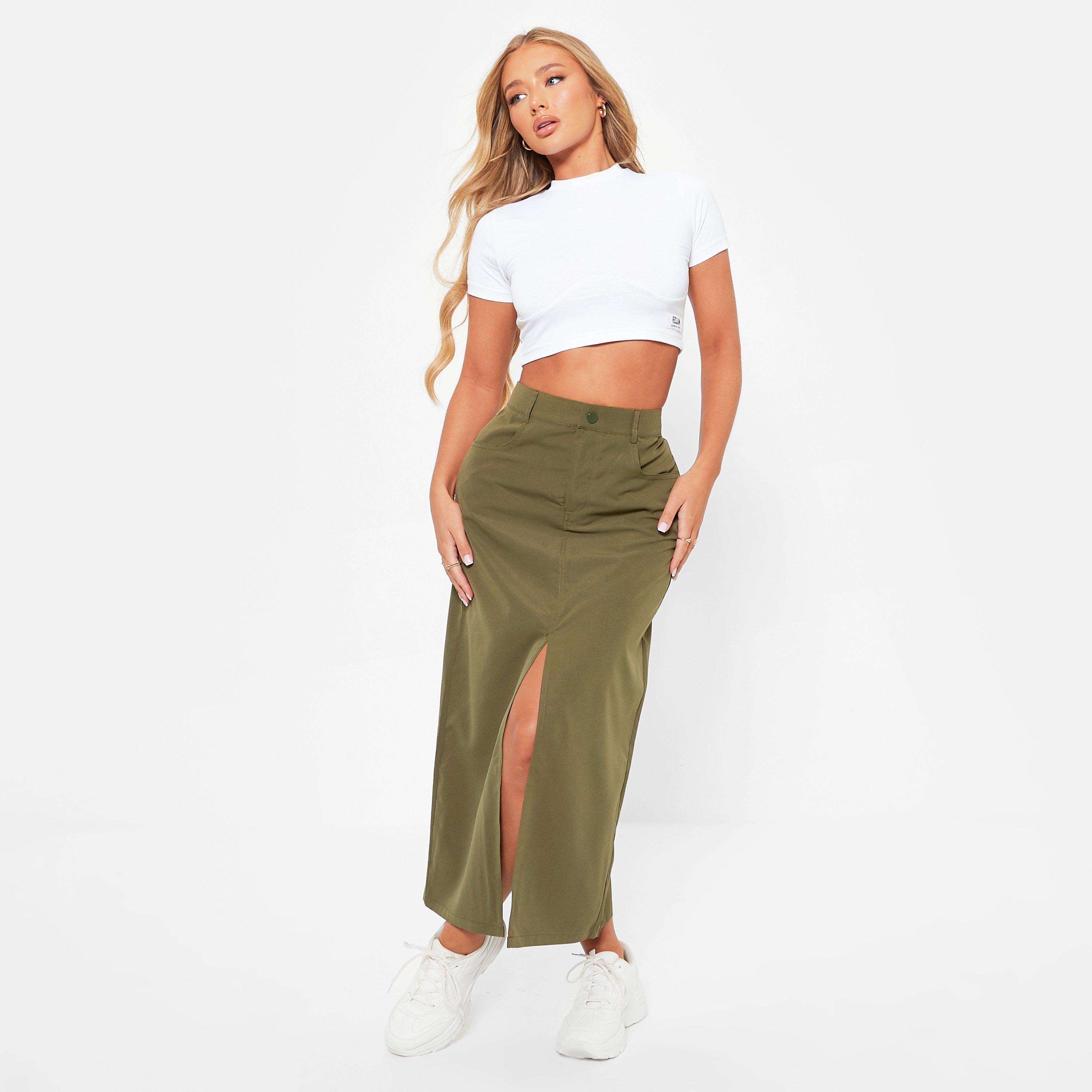 KHAKI - I Saw It First - High Waisted Split Hem Midi Skirt - 2