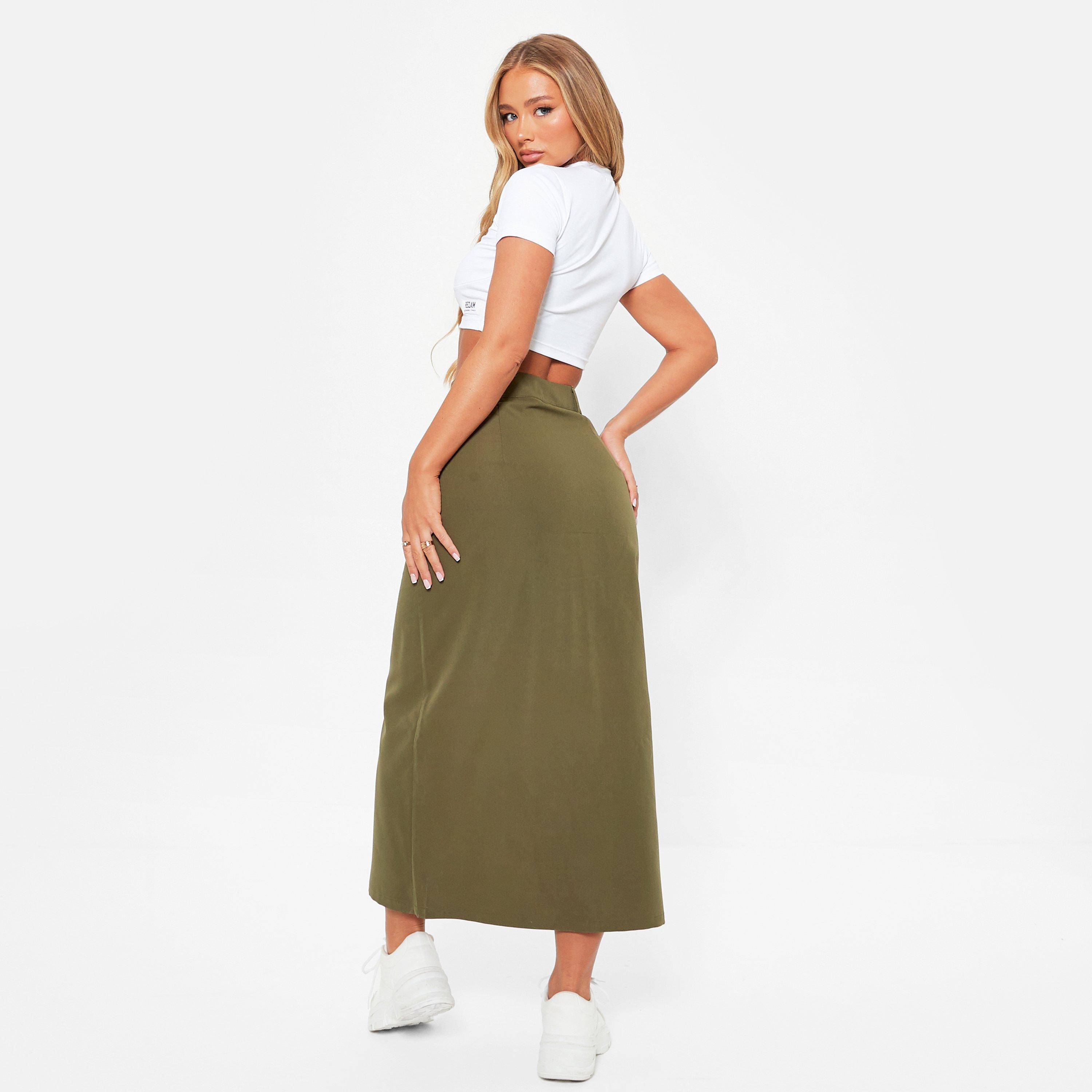 KHAKI - I Saw It First - High Waisted Split Hem Midi Skirt - 5