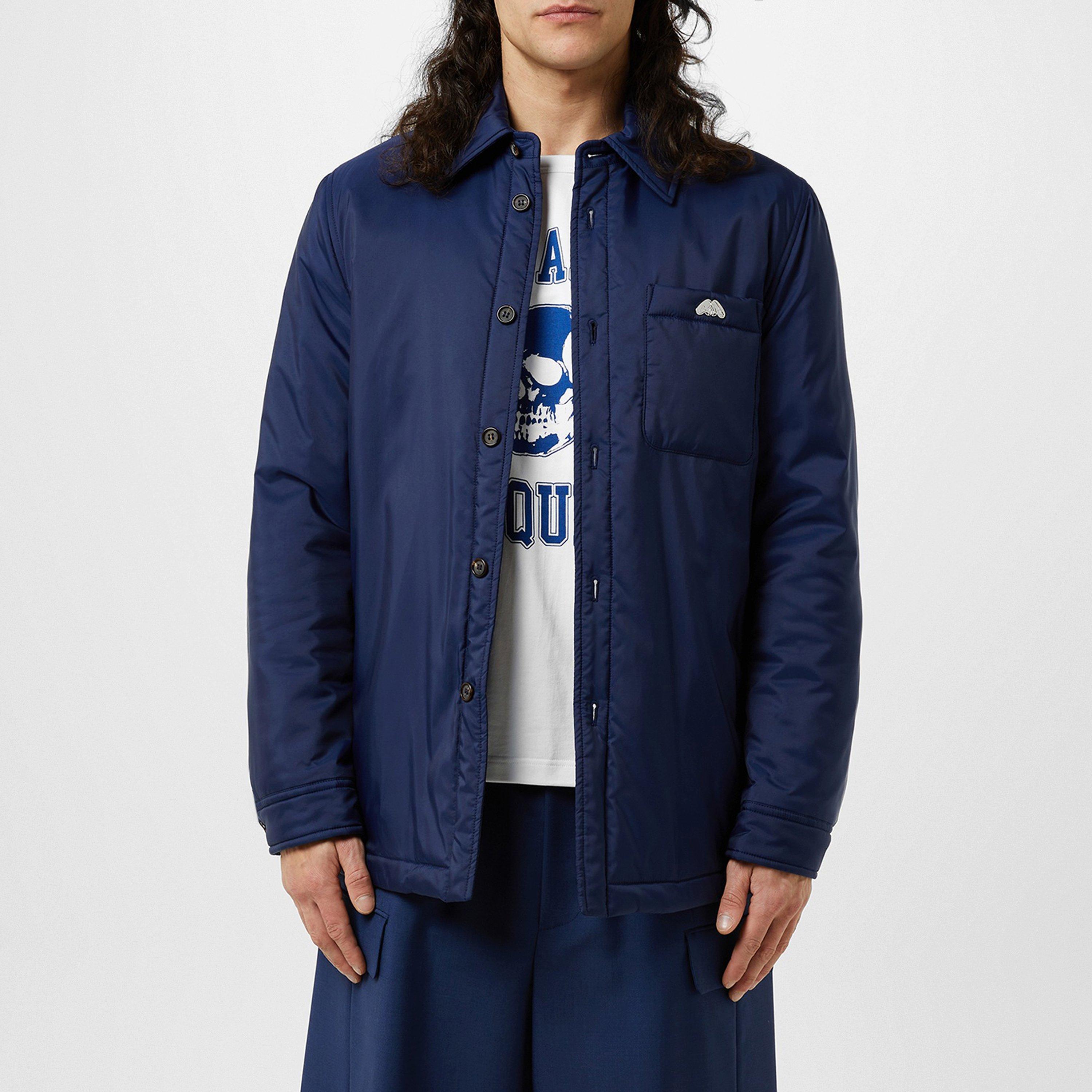 Indigo - Alexander McQueen - Men's  Indigo Long Sleeve Button Short Puffer Jacket - 1